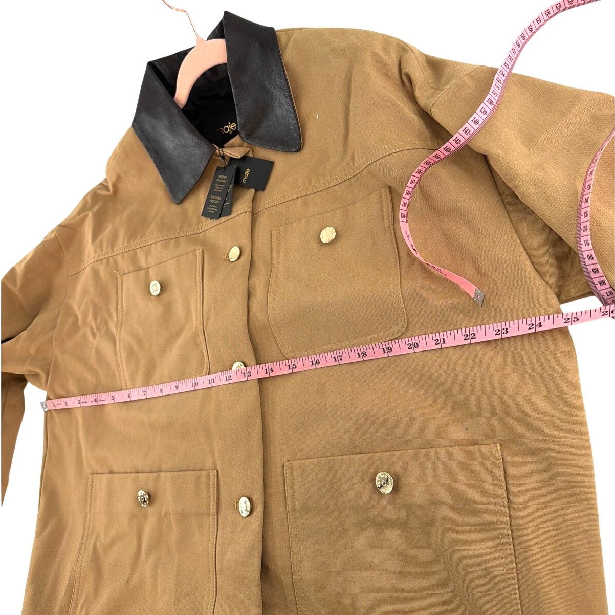 Maje Maje Women's Beige Cotton Coat With Leather Collar Size 42 Size L / US 10 / IT 46 - 10 Thumbnail