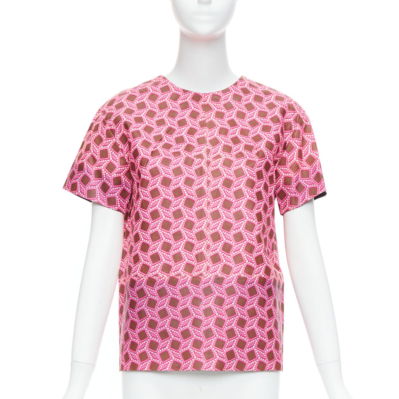 Louis Vuitton rare LOUIS VUITTON genuine leather pink enlarged lattice lace print boxy top FR36 S Size S / US 4 / IT 40 - 1 Thumbnail