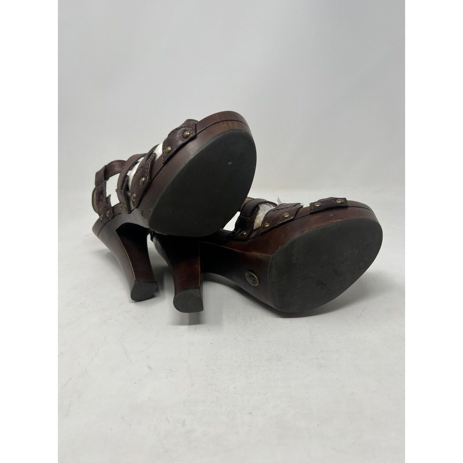 Frye FRYE Brown Leather Dara T Strap Sandals Wooden Heel Sz 8.5 M Size US 8.5 / IT 38.5 - 6 Thumbnail
