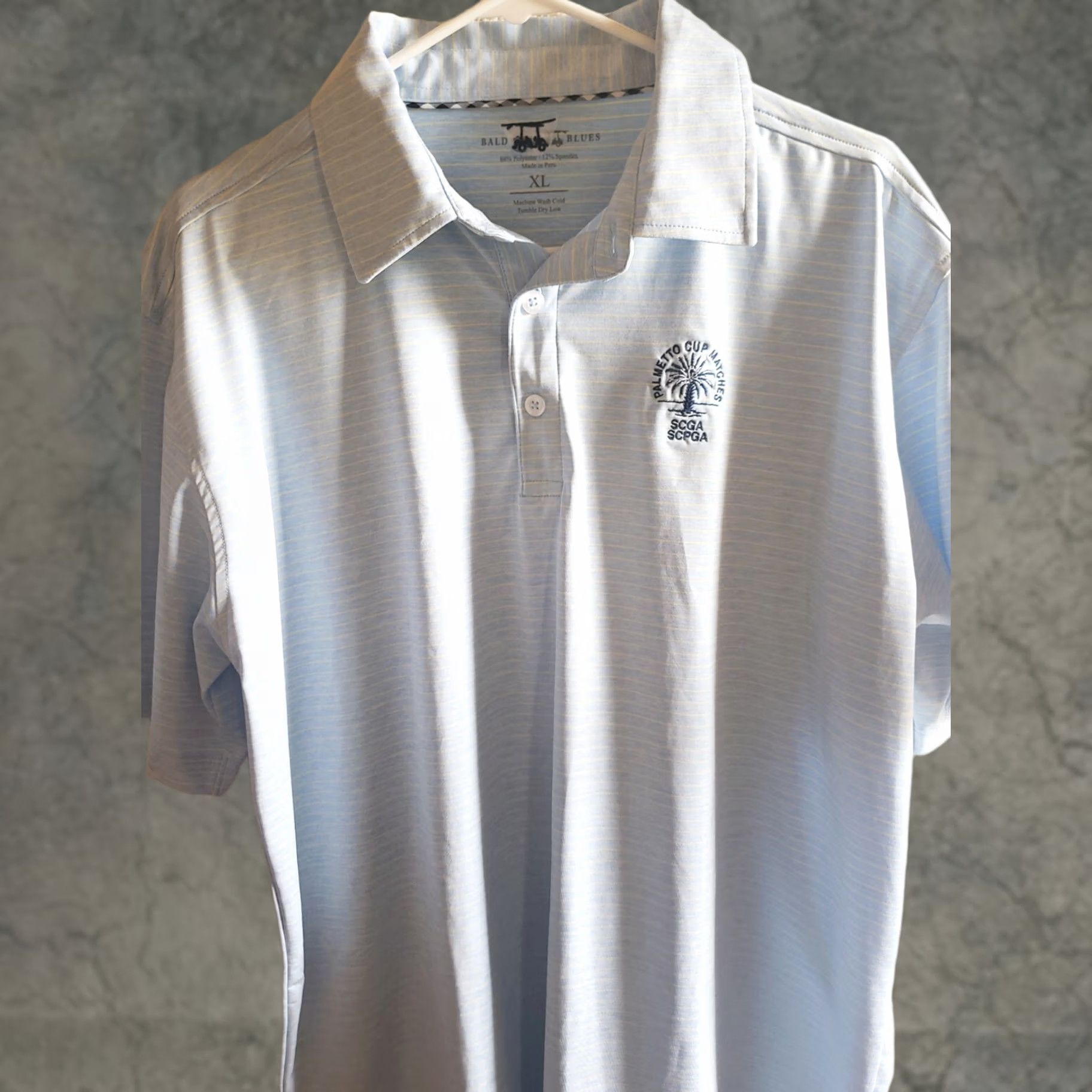 Vintage Bald Head Island Club Polo Shirt Mens XL Blue Yellow Striped Knit Polyester Spandex Logo Golf Shirt Size US XL / EU 56 / 4 - 1 Thumbnail