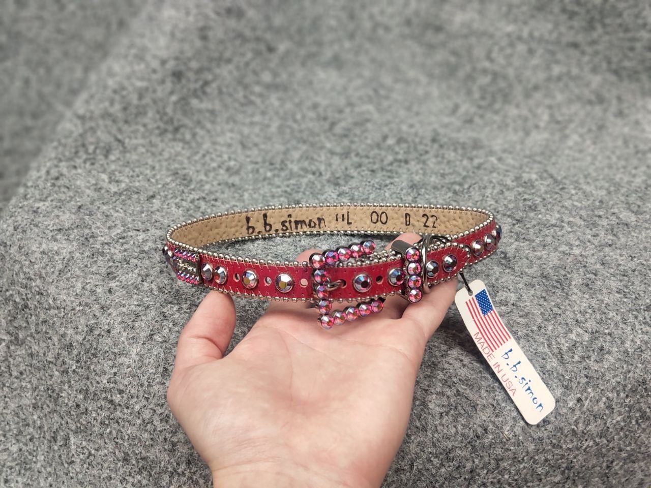 B.B.Simon Swarovski Crystal Red Leather collar Dog belt