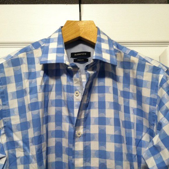 BUGATCHI BUGATCHI MENS NEW BLUE 100%COTTON CASUAL SHIRT SIZE:M Size US M / EU 48-50 / 2 - 3 Thumbnail