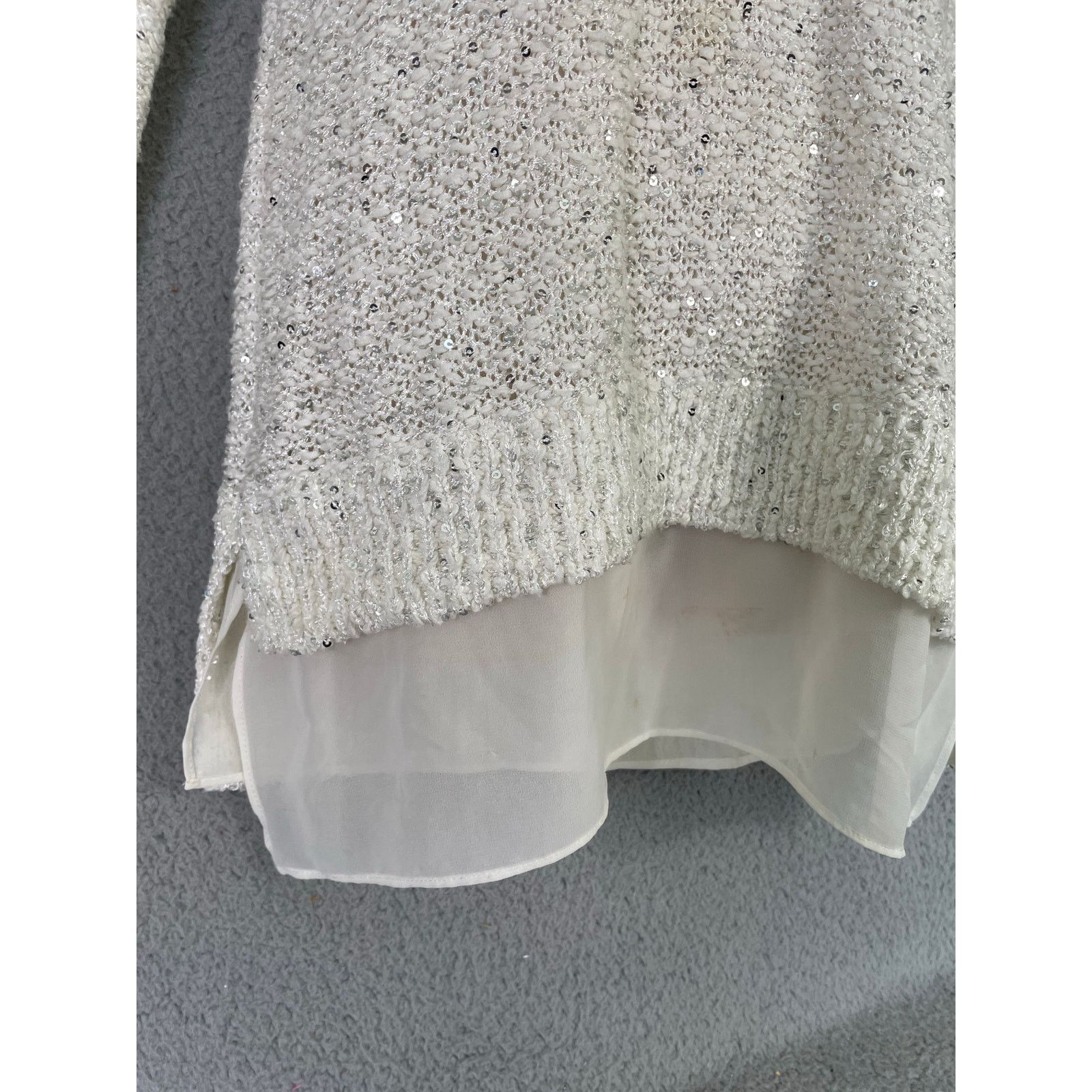 Loft LOFT White Sequin Knit Sweater Tunic Sheer Hem Women's Small Size S / US 4 / IT 40 - 7 Thumbnail