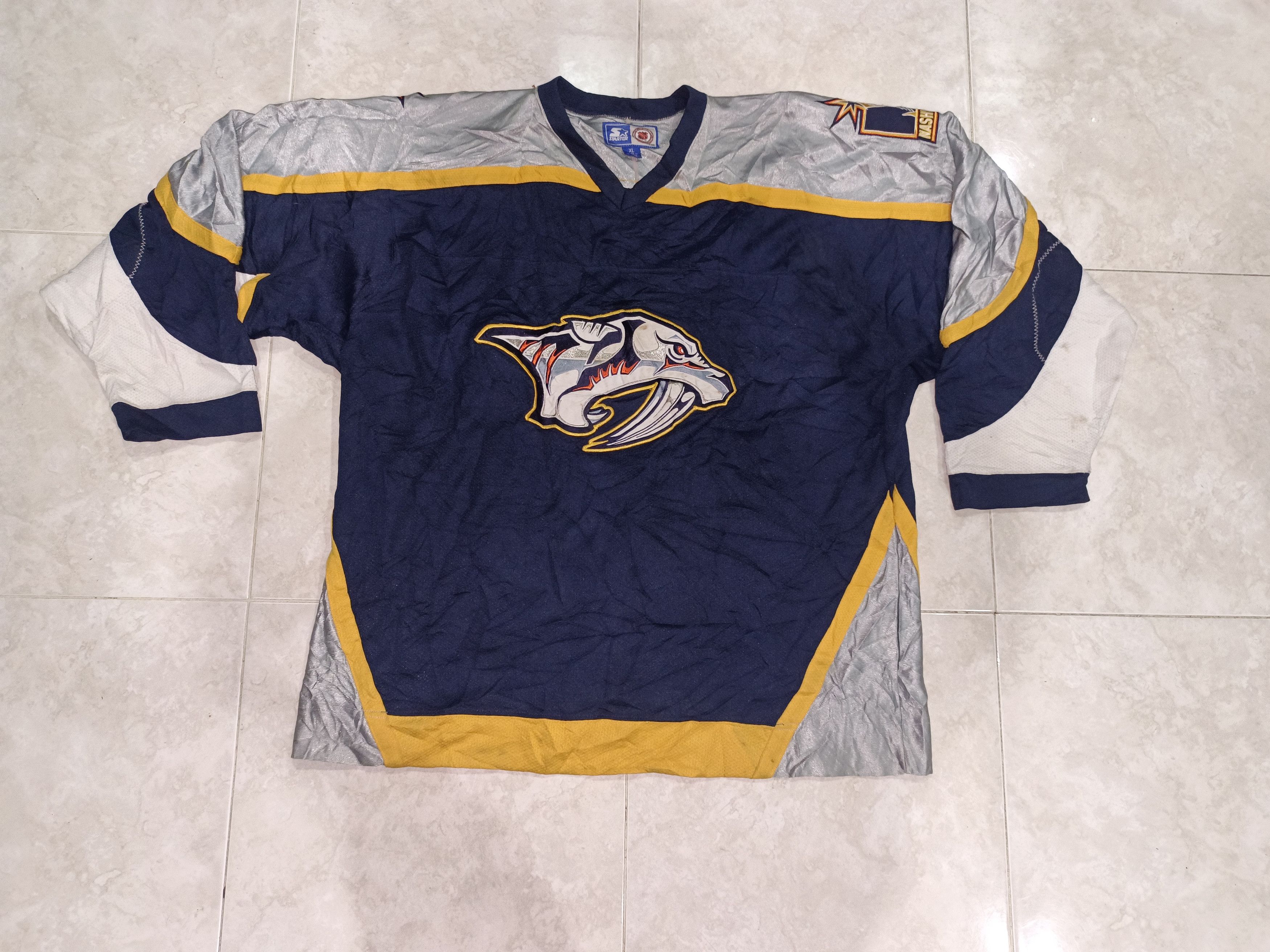 image of Hockey Jersey x Nhl Vintage Nashville Predator Nhl Jerseys By Starter in Blue Silver (Size XL)