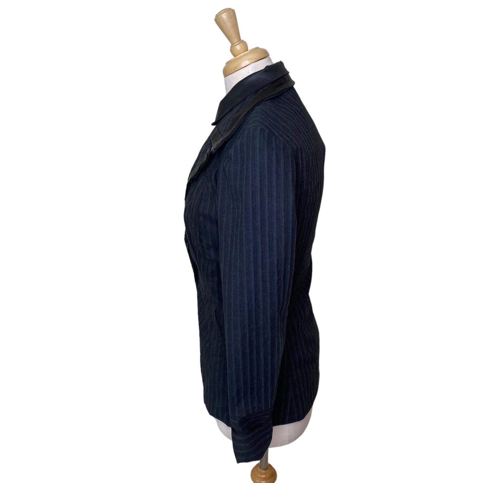 Gary Graham GARY GRAHAM Double Layer Faux Leather Pinstriped Blazer Size S / US 4 / IT 40 - 7 Thumbnail
