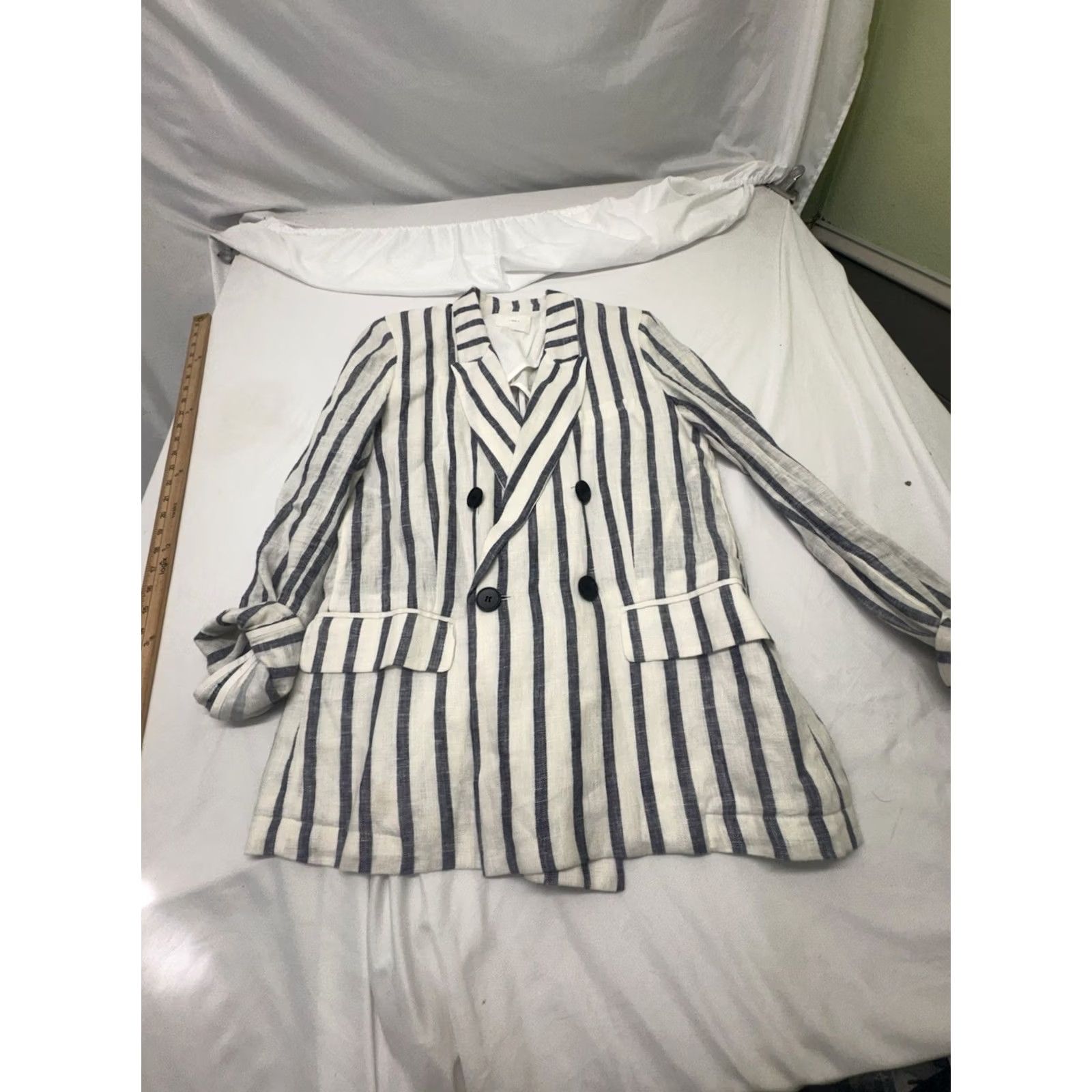 Vintage A Loves A Striped Blazer M Blue And White Boho Linen Size M / US 6-8 / IT 42-44 - 3 Thumbnail