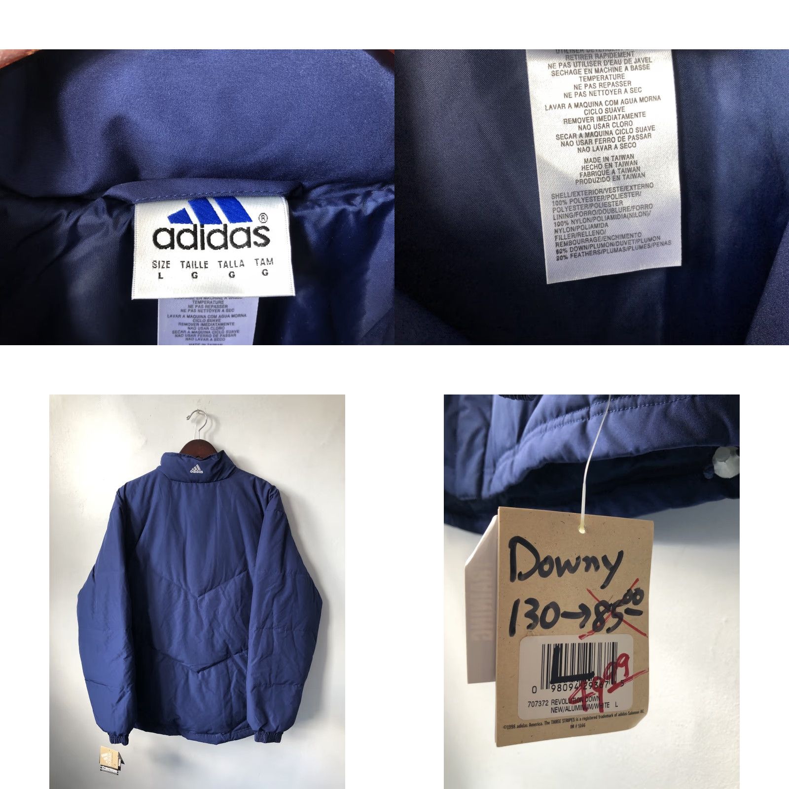 Adidas VINTAGE adidas climawarm Jacket Coat Down Filled Mens L NWT 1998 NOS Blue Wool? (Wait) Size US L / EU 52-54 / 3 - 8 Thumbnail