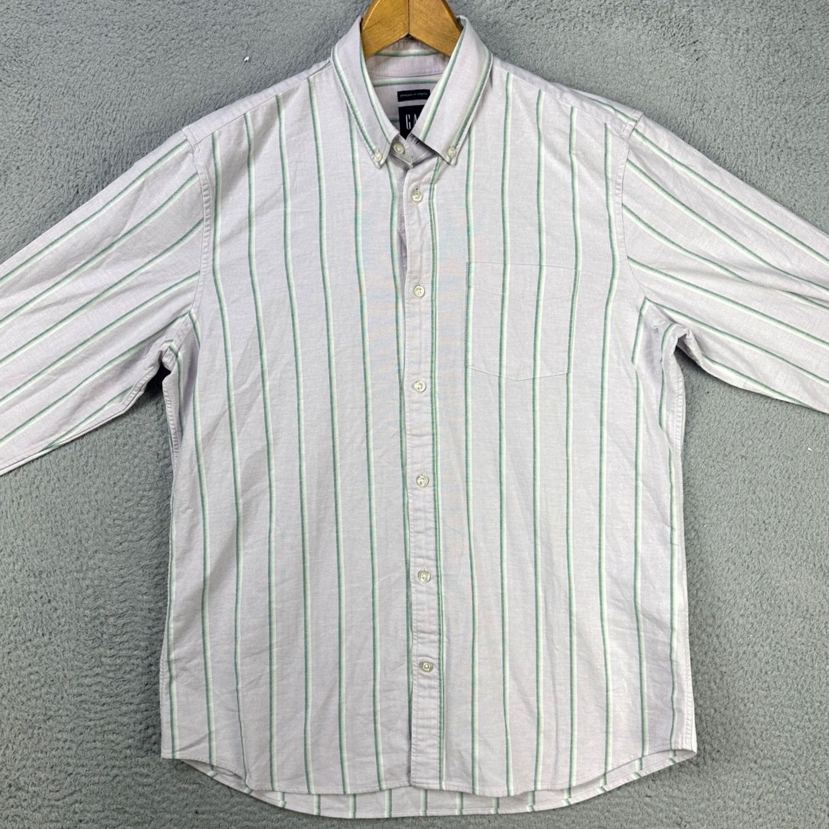 Gap Gap Mens Button-Down Shirt Large White Green Striped Pocket Stretch Casual NEW Size US L / EU 52-54 / 3 - 3 Thumbnail