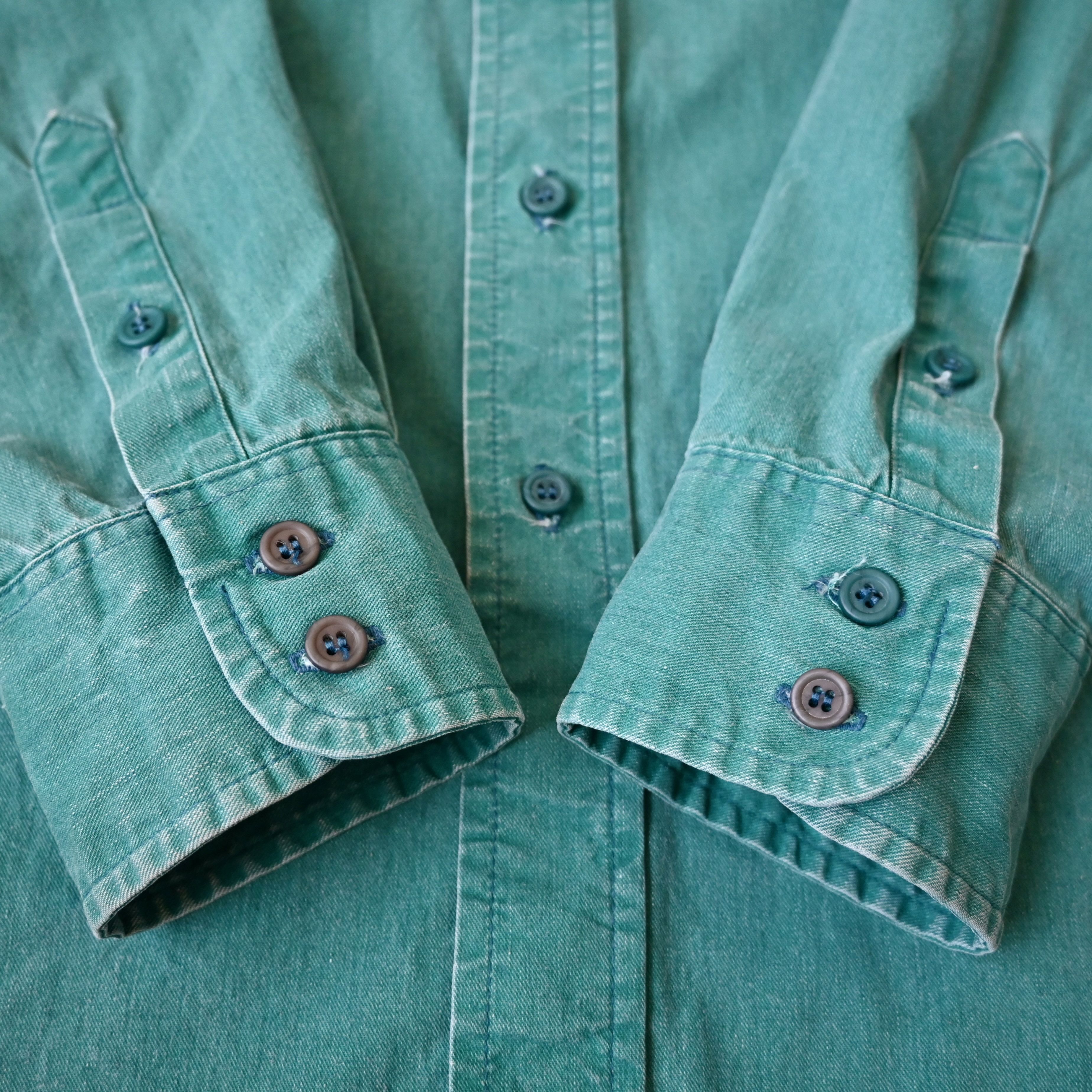 Vintage VTG 90s Wrangler brushpopper shirt solid emerald 16 - 35 Size US L / EU 52-54 / 3 - 6 Thumbnail