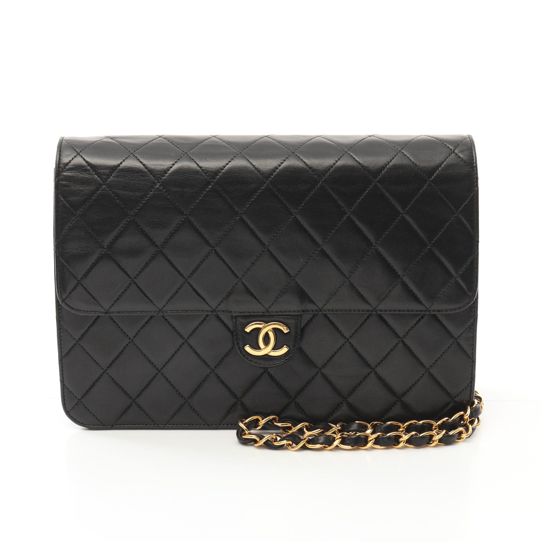 Chanel Chanel Matelasse Single Flap Chain Shoulder Bag Lambskin Black Gold Hardware Push Lock Size ONE SIZE - 1 Thumbnail