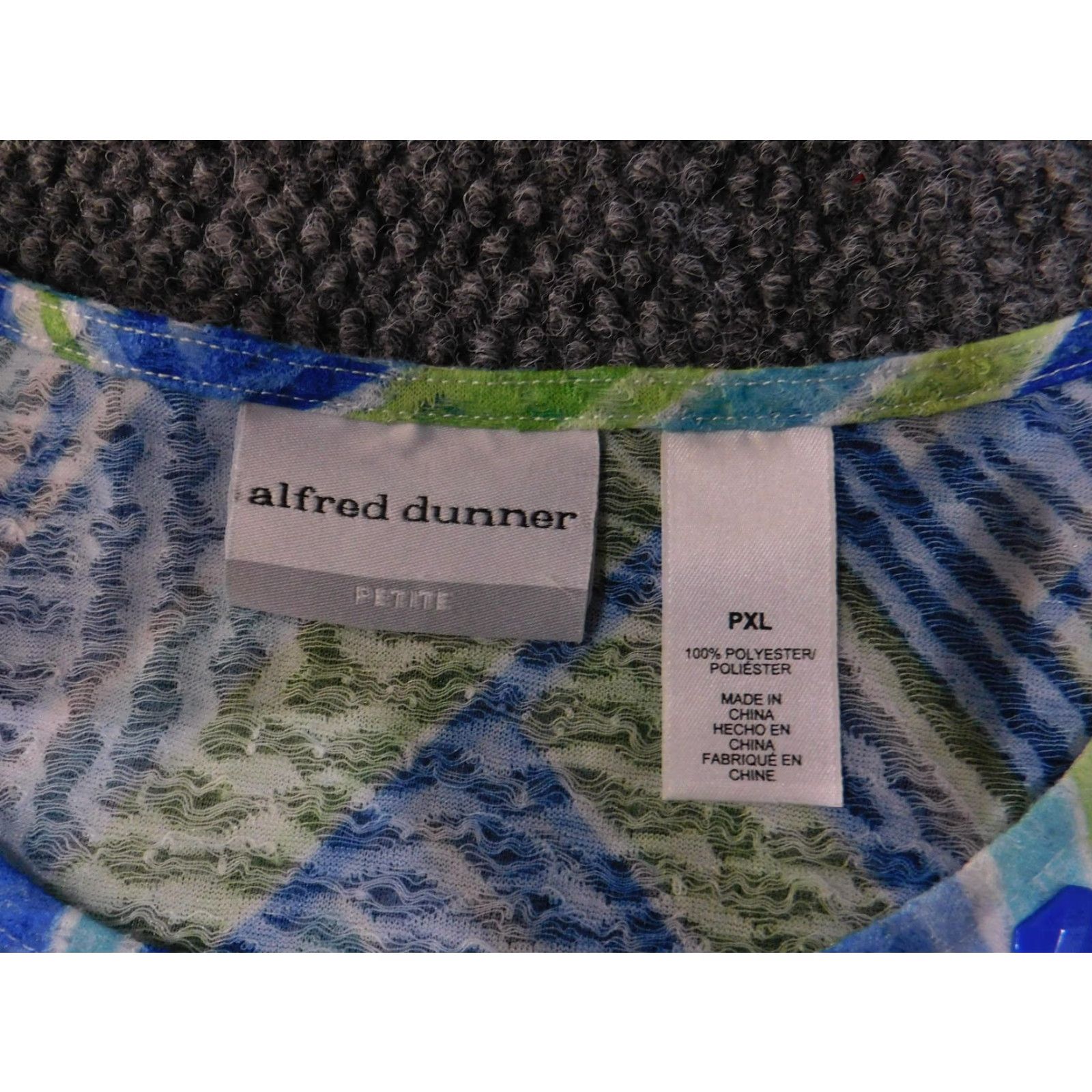 Vintage Alfred Dunner Shirt Womens PXL Blue Green Stripe Print Short Sleeve Beaded Neckline Petite Blouse Size XL / US 12-14 / IT 48-50 - 5 Thumbnail