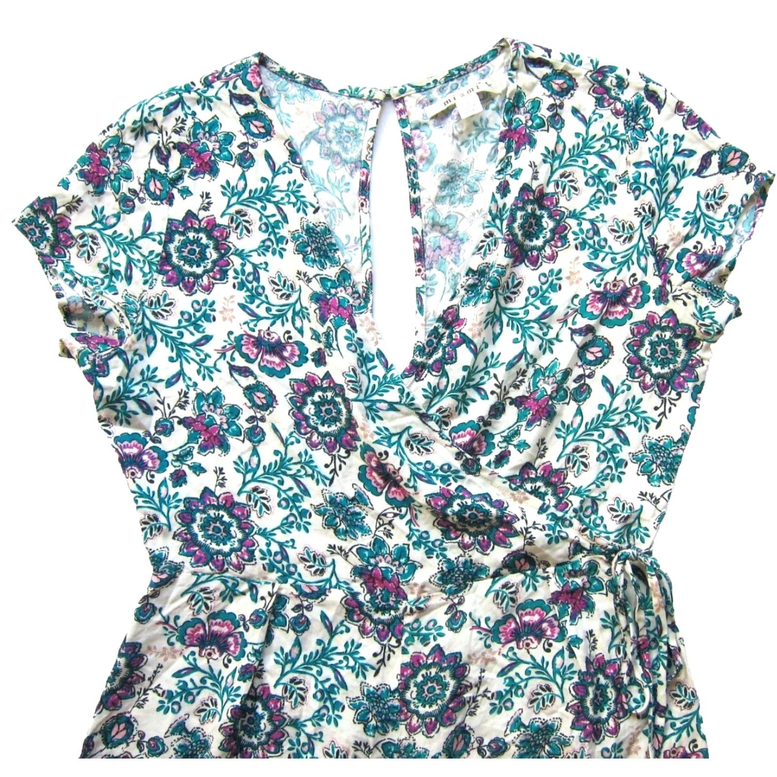 Pinko VINTAGE Miami 100% Rayon Green Pink Floral Cap Sleeve Wide Leg Romper Jumpsuit Small Size 28" / US 6 / IT 42 - 4 Thumbnail