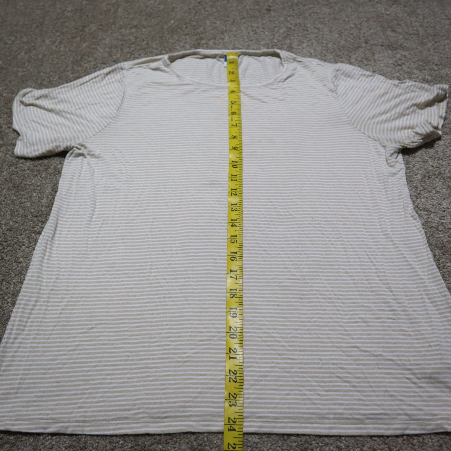 Old Navy Old Navy Shirt Women L Brown Striped Short Sleeve T-Shirt, Casual, Luxurious Navy Accents, Round Neck, 93% Cotton, 7% Polyester Size L / US 10 / IT 46 - 6 Thumbnail