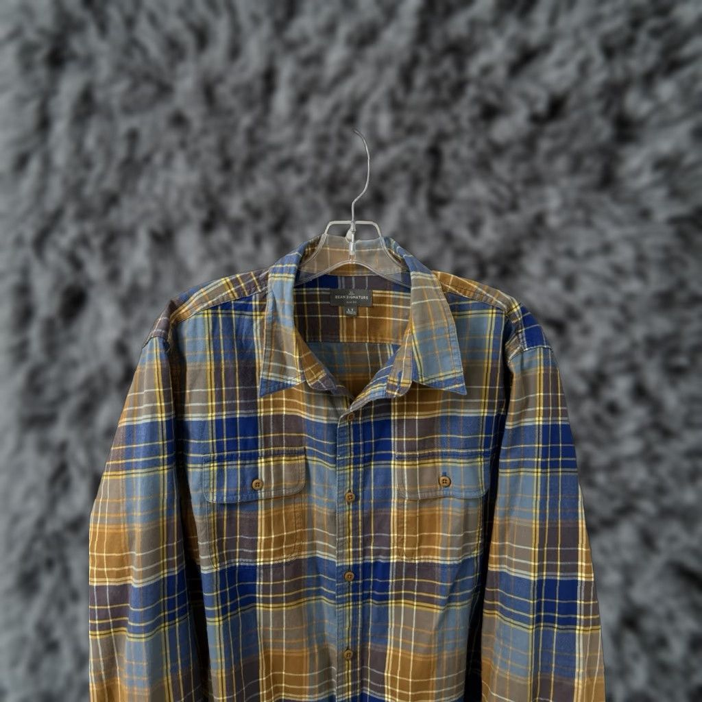 Vintage L.L. Bean Signature Castine Flannel Shirt Mens Large Blue Yellow Slim Fit Button-Up Plaid Casual Workwear Vintage: No Size US L / EU 52-54 / 3 - 1 Thumbnail
