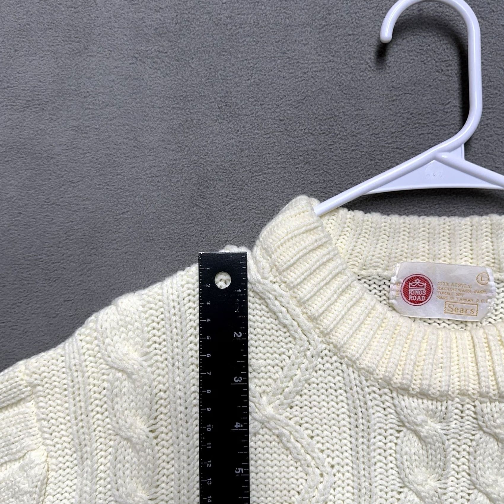 Sears VINTAGE Sears Kings Road Sweater Mens Large Ivory Cable Knit Pullover Crew Neck Knitting Knit Solid Wool? Size US L / EU 52-54 / 3 - 6 Thumbnail