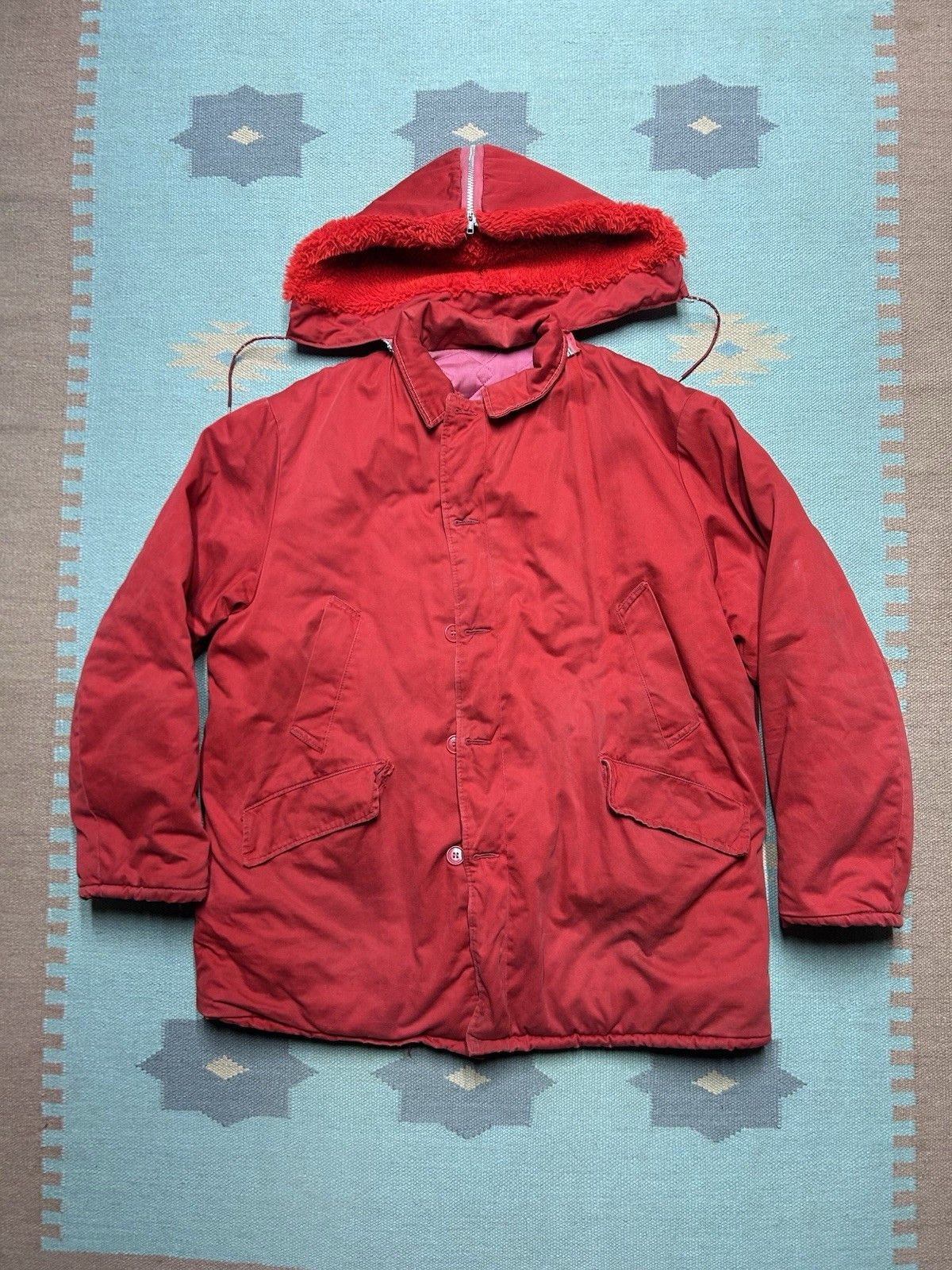 Vintage 1950s quilt lined parka jacket expedition survival red L Size US L / EU 52-54 / 3 - 1 Thumbnail