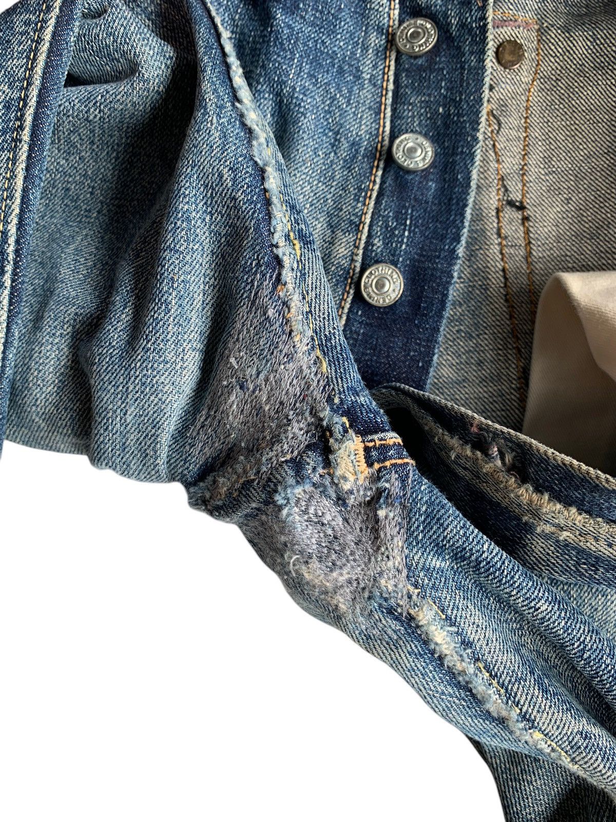 Denime × Japanese Brand VINTAGE DENIME BUTTON FLY SELVEDGE DISTRESSED DENIM JAPANESE Size US 29 - 19 Thumbnail