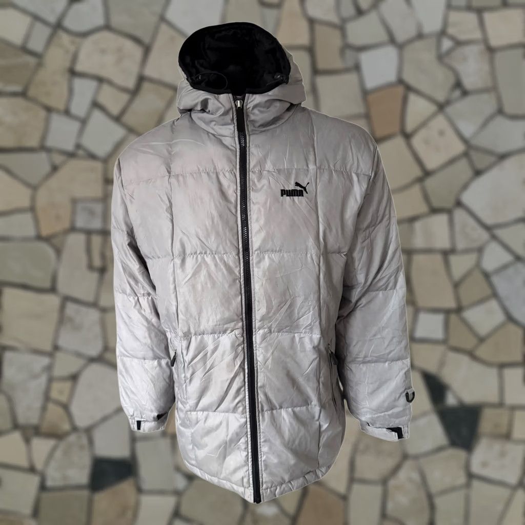 Puma PUMA Grey Long Puffer Jacket Mens M - Hooded Full Zip Winter Coat (Grey) - Logo, Longline, Casual Outerwear Size US M / EU 48-50 / 2 - 1 Thumbnail