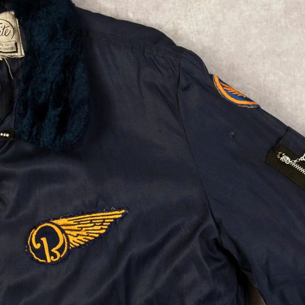 Vintage VINTAGE Sherpa Collared Aircraft Bomber Jacket Navy Blue M Men's Wool? Nylon? (Note: Original includes Nylon shell, Polyester lining) Size US M / EU 48-50 / 2 - 6 Thumbnail