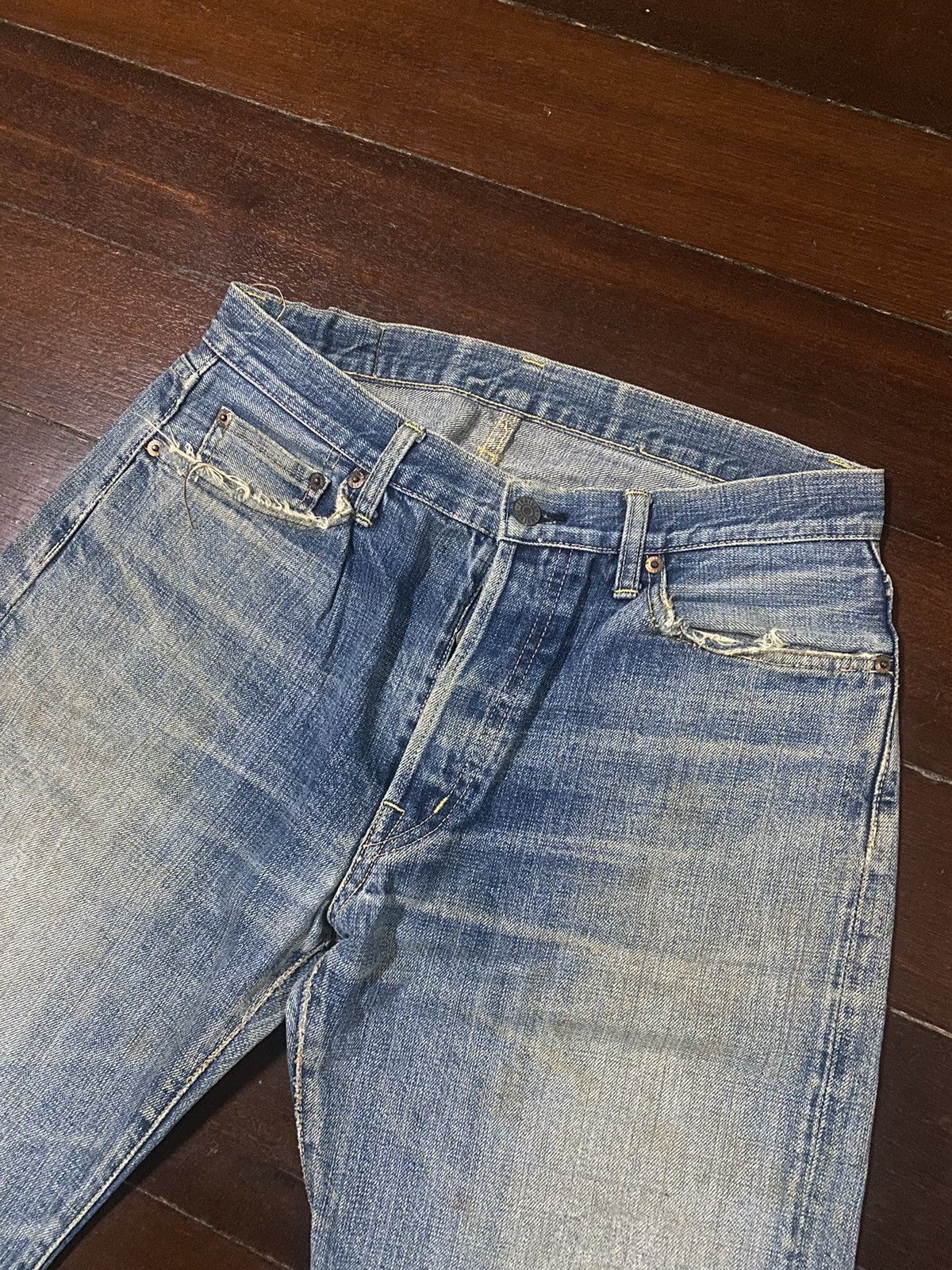 OMNIGOD Rare vintage Omnigod Distressed orenge Selvedge Jeans rework Size US 32 / EU 48 - 7 Thumbnail