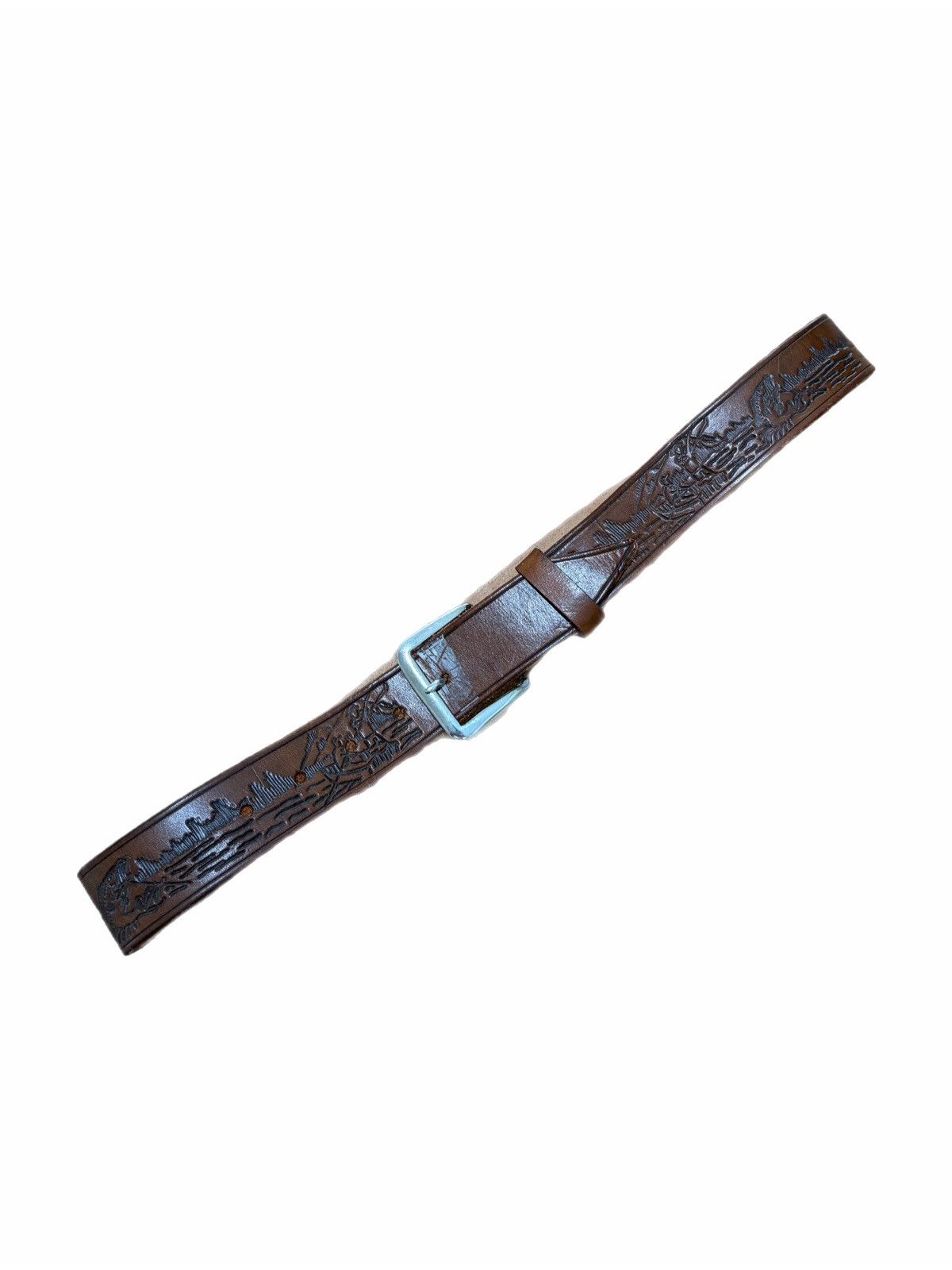 Bass Pro Shops Leather Belt Embossed Fishing Western Outdoor Casual Buckle Size 32 - 1 Thumbnail