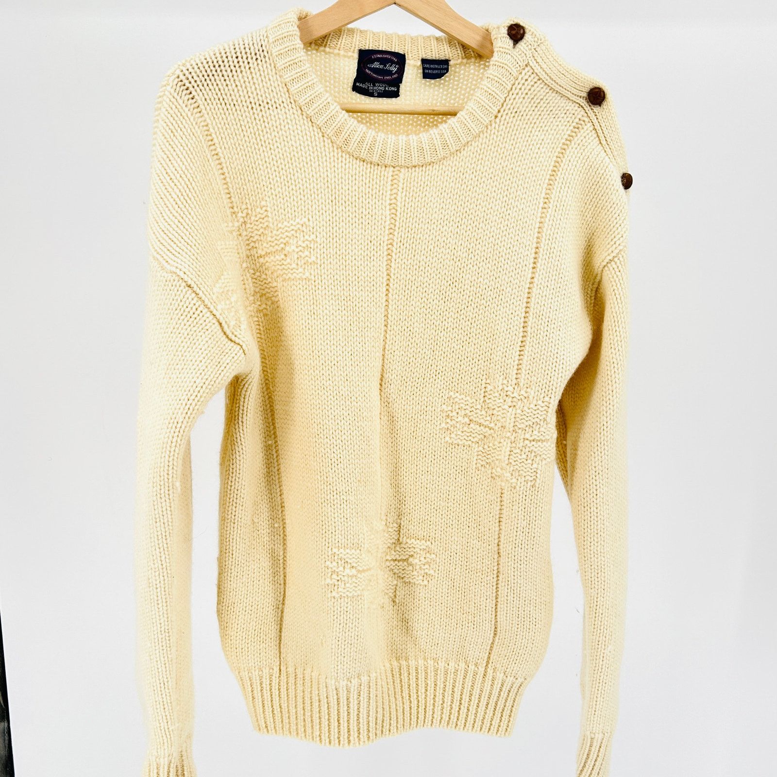 Allen Solly Vintage 70s Cream 100% Wool Cable Knit Fisherman Sweater Size S / US 4 / IT 40 - 1 Thumbnail