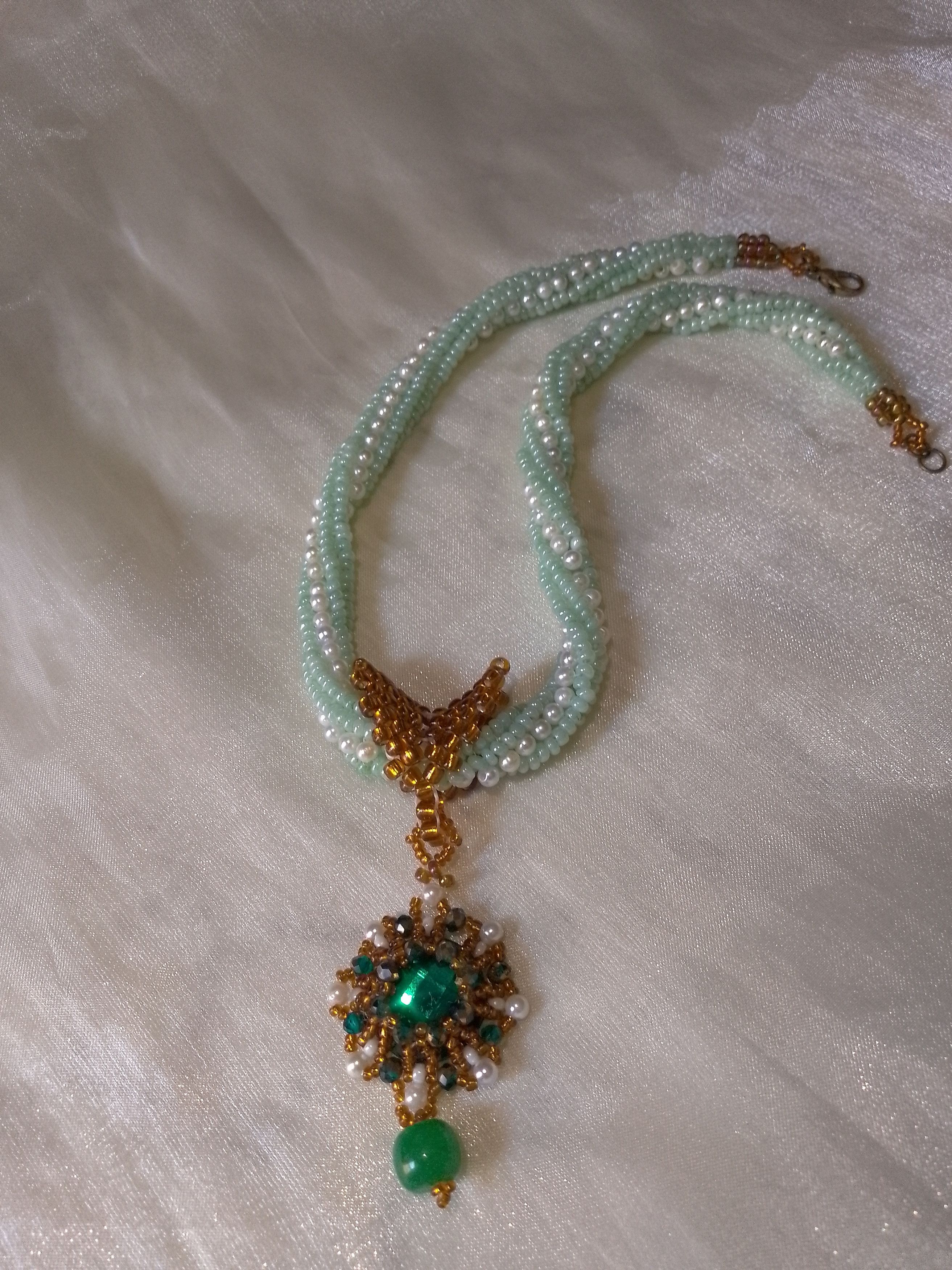 Handmade Vintage necklace Pendant zircon and adventurine gemstone Size ONE SIZE - 10 Thumbnail