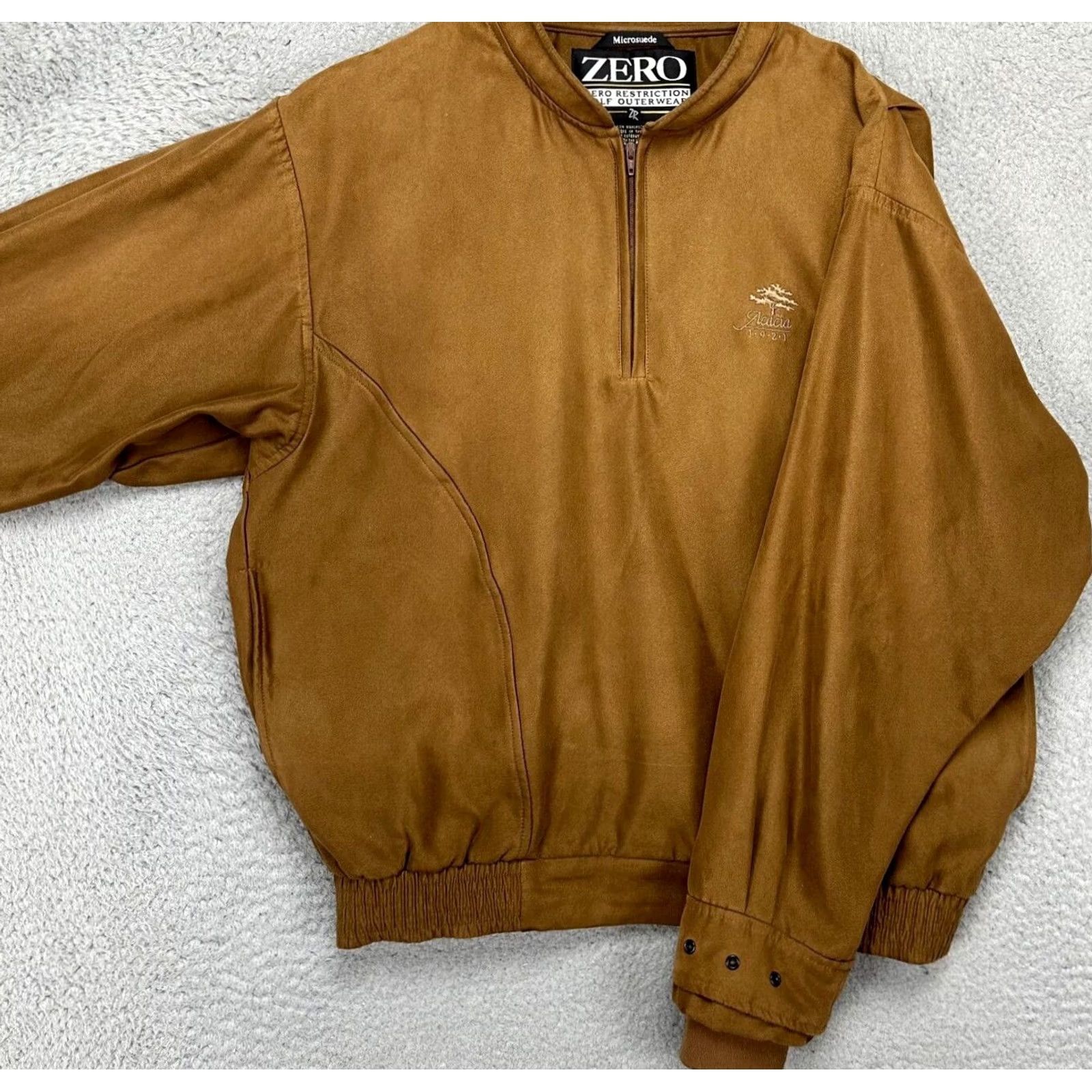 Vintage Zero Restriction Jacket Women Medium Micro Suede Brown Golf Quarter Zip USA Made Size M / US 6-8 / IT 42-44 - 3 Thumbnail