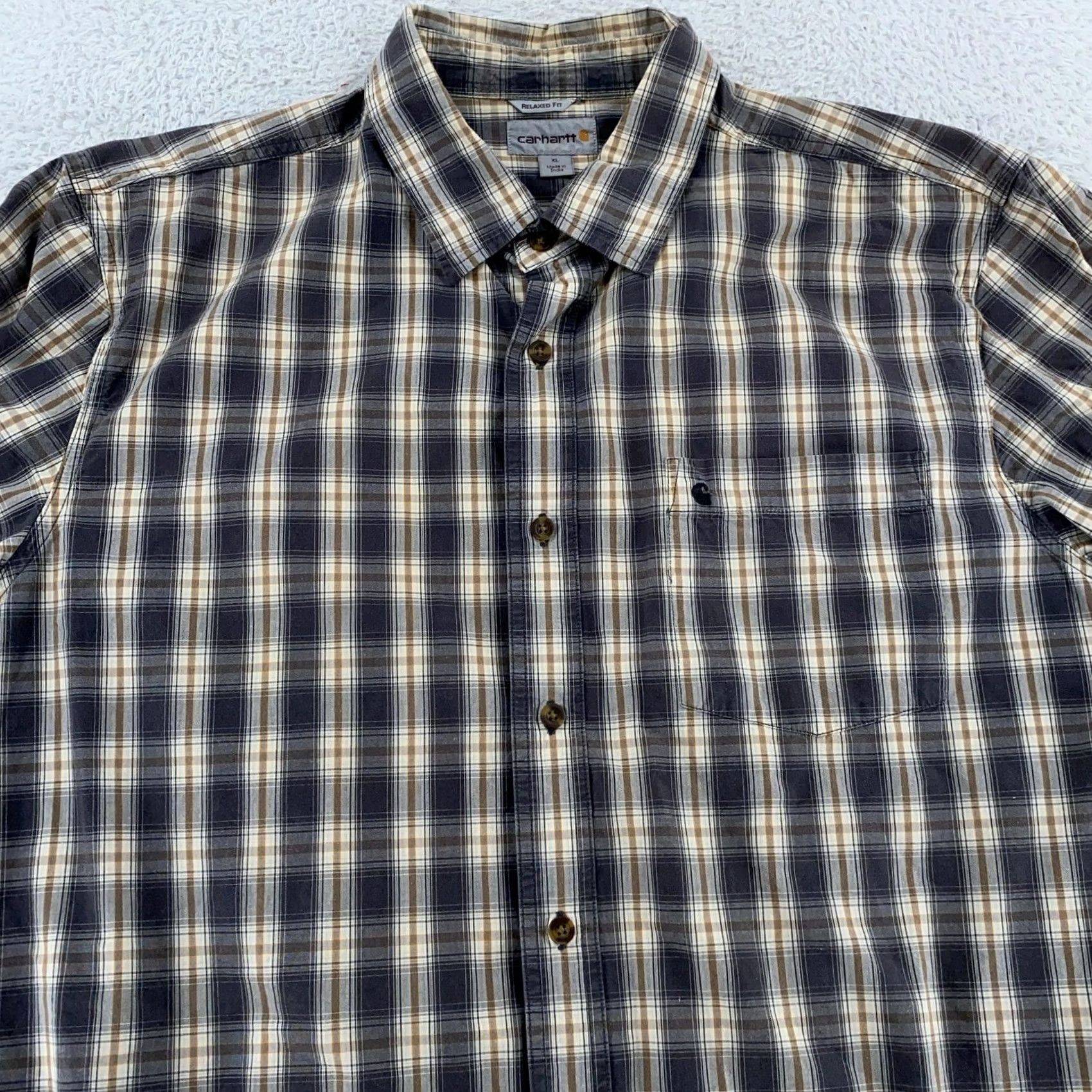 Carhartt Carhartt Plaid Button Down Shirt XL Relaxed Fit Work Gray Yellow Mens Size US XL / EU 56 / 4 - 2 Thumbnail