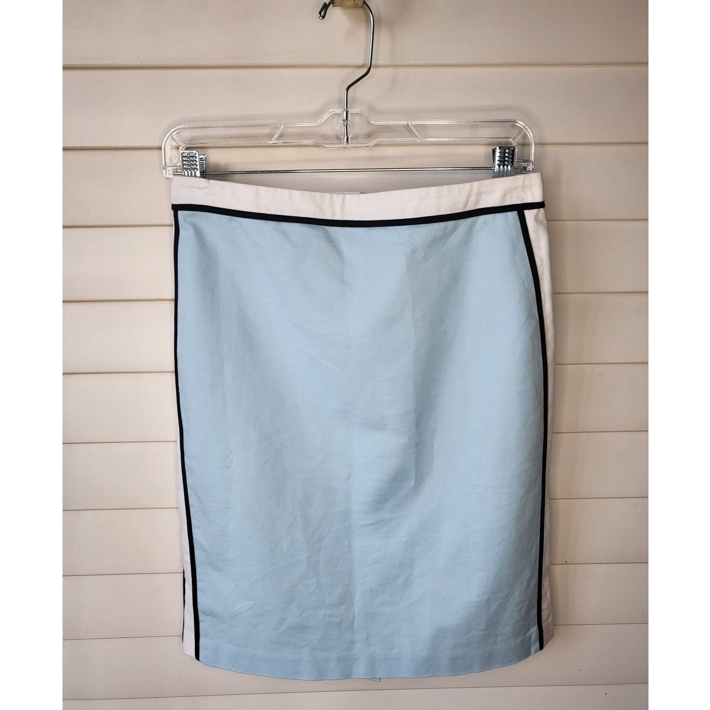 Vintage Pencil Skirt Light Blue and White Black Piping Mid Thigh Size 27" / US 4 / IT 40 - 1 Thumbnail