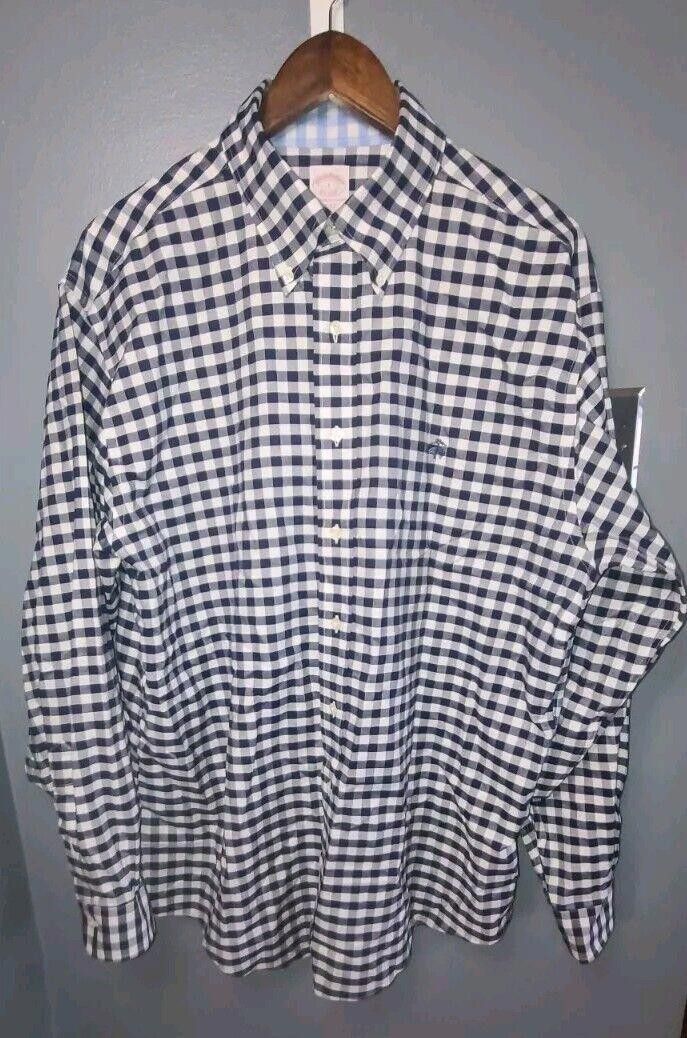 Brooks Brothers Brooks Brothers Men's Large L Blue Gingham Check Button Down Size 42R - 1 Thumbnail