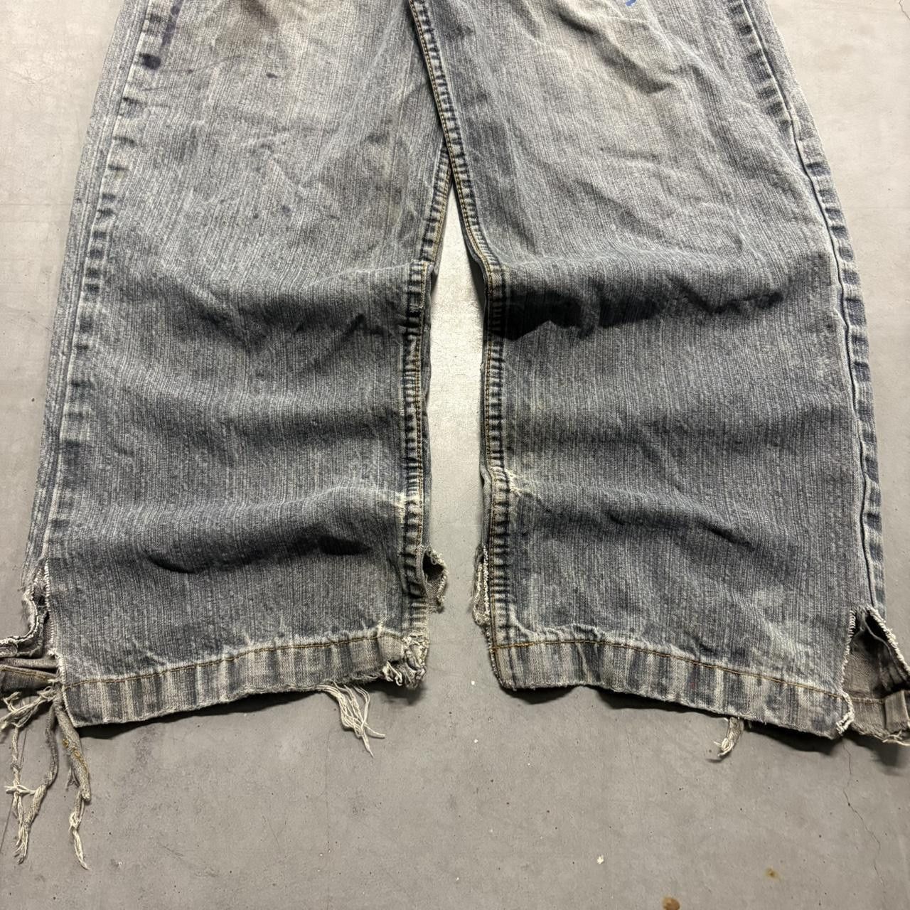 Indigo Crazy Vintage Y2K/2000s Super Baggy Wideleg Dark Blue Wash Grey Distressed Skater Style Streetwear Indigo Denim Jeans! Size US 34 / EU 50 - 5 Thumbnail