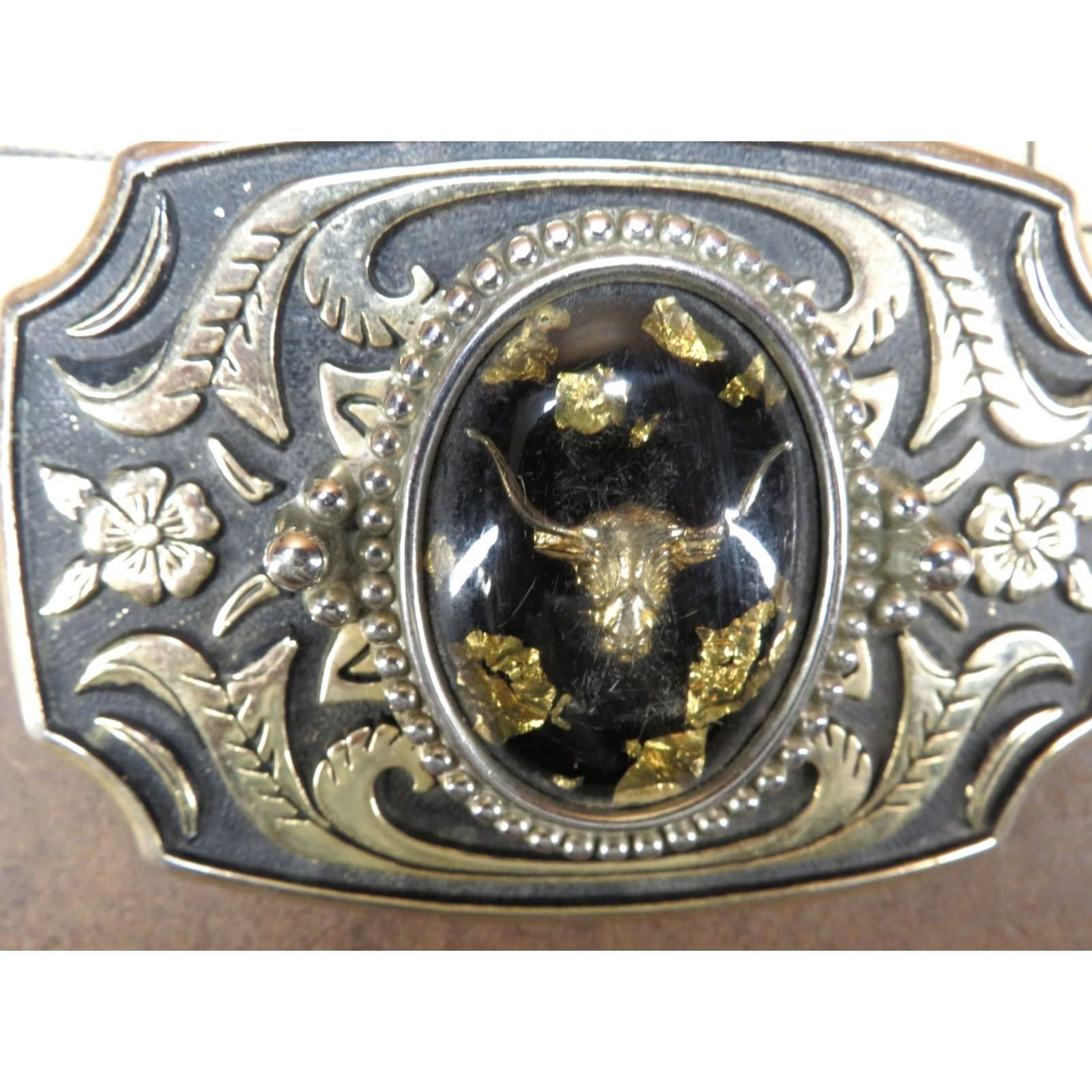 Vintage VTG cowboy rodeo Gold Flake Skull Longhorn Cattle Bull Belt Buckle Size ONE SIZE - 2 Thumbnail