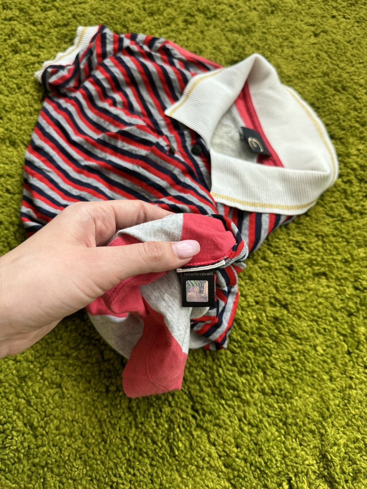 Just Cavalli × Roberto Cavalli × Vintage Just Cavalli 2000s archive vintage striped polo t-shirt Size L / US 10 / IT 46 - 7 Thumbnail