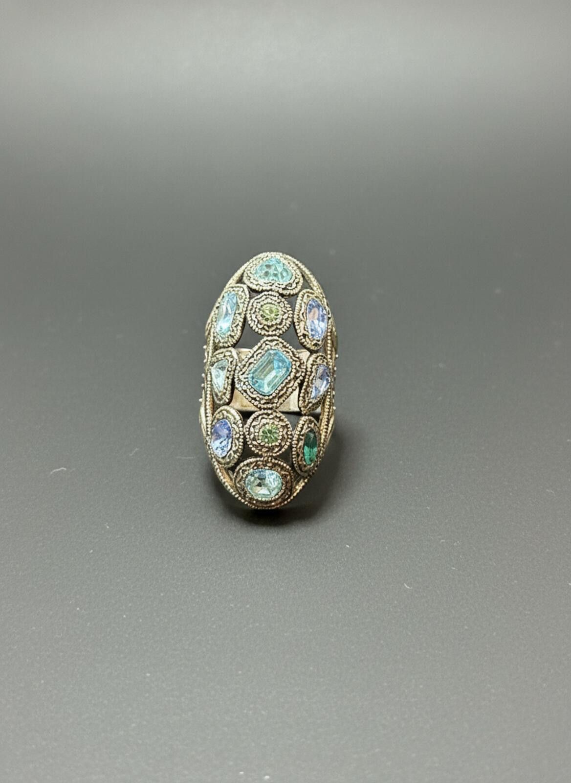 Other Ornate Blue Crystal Filigree Statement Ring Silver Tone LJ Size ONE SIZE - 1 Thumbnail