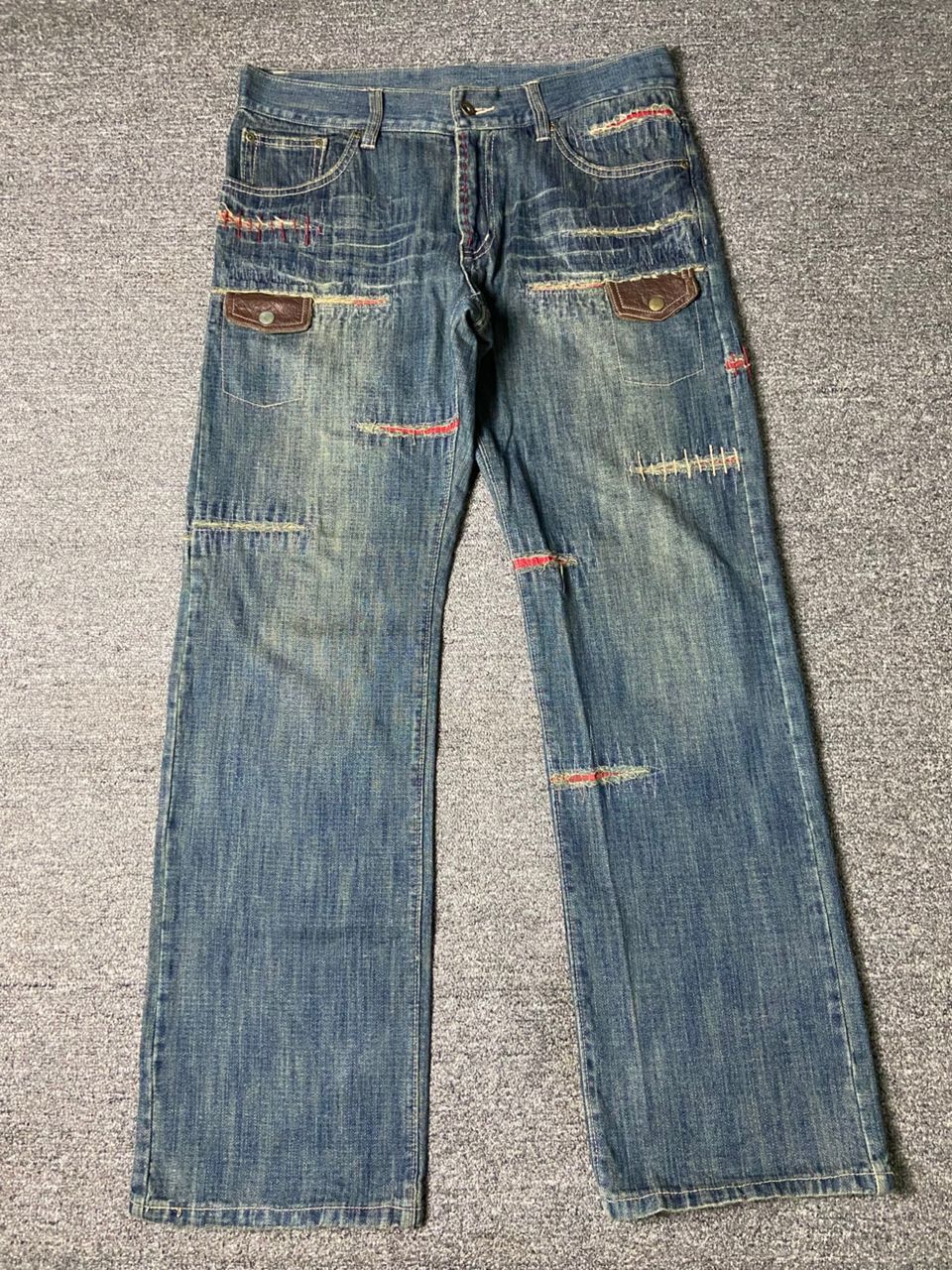Japanese Brand 🔥 INTERNATIONALE Distressed Patchwork Denim Pants 🔥 (136) Size US 35 - 1 Thumbnail