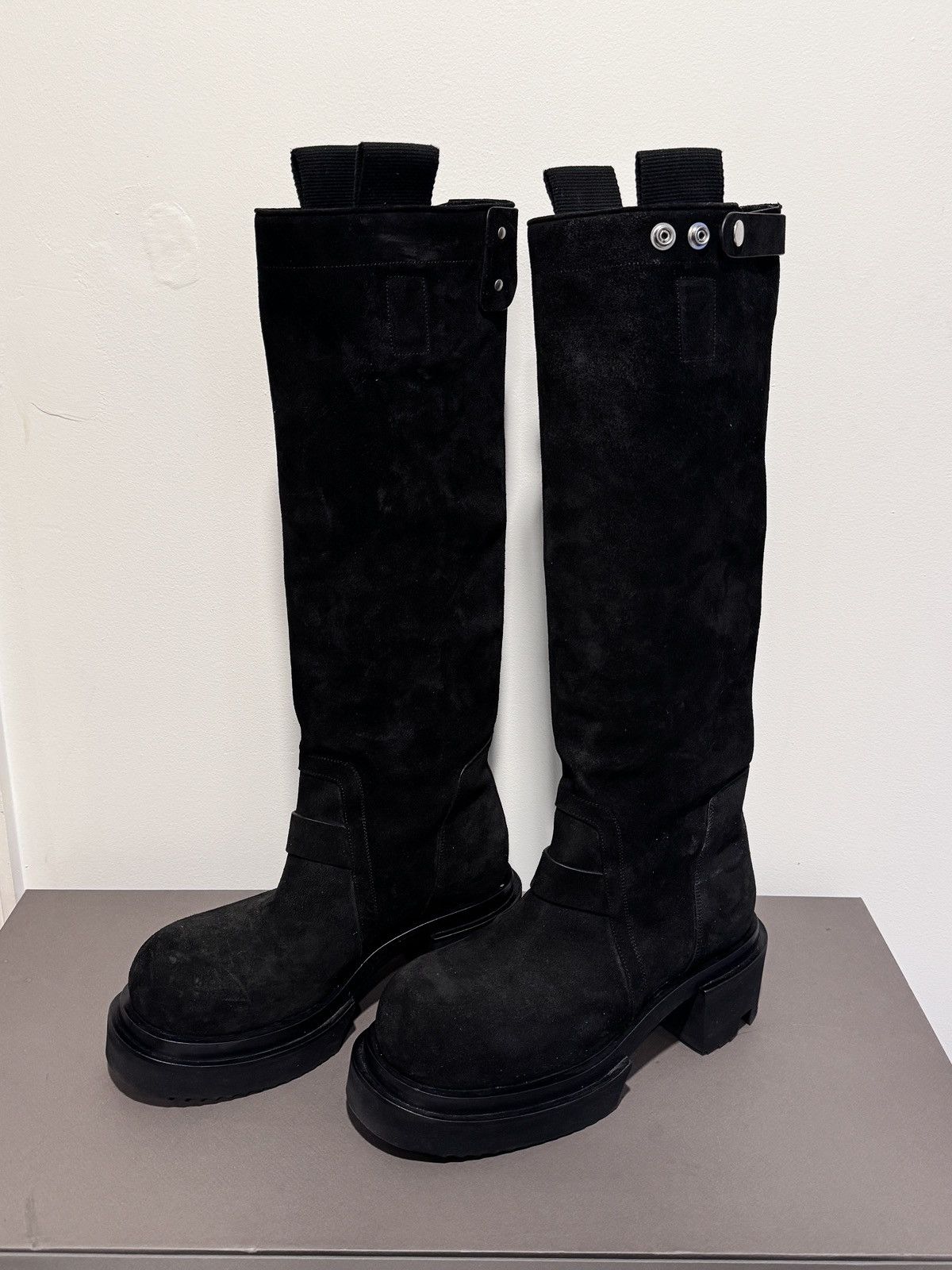 rick owens bogun boots suede knee high