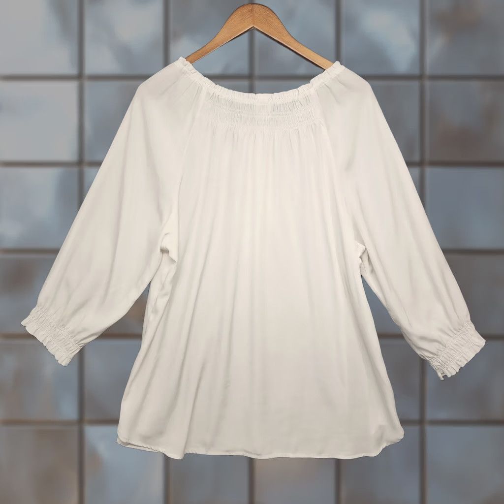 Vintage Chicos Top Womens Blouse White XL Lightweight Flowy Stretch Henley Office Long Sleeve Snap Shirt Womens XL White Blouse Size XL / US 12-14 / IT 48-50 - 1 Thumbnail