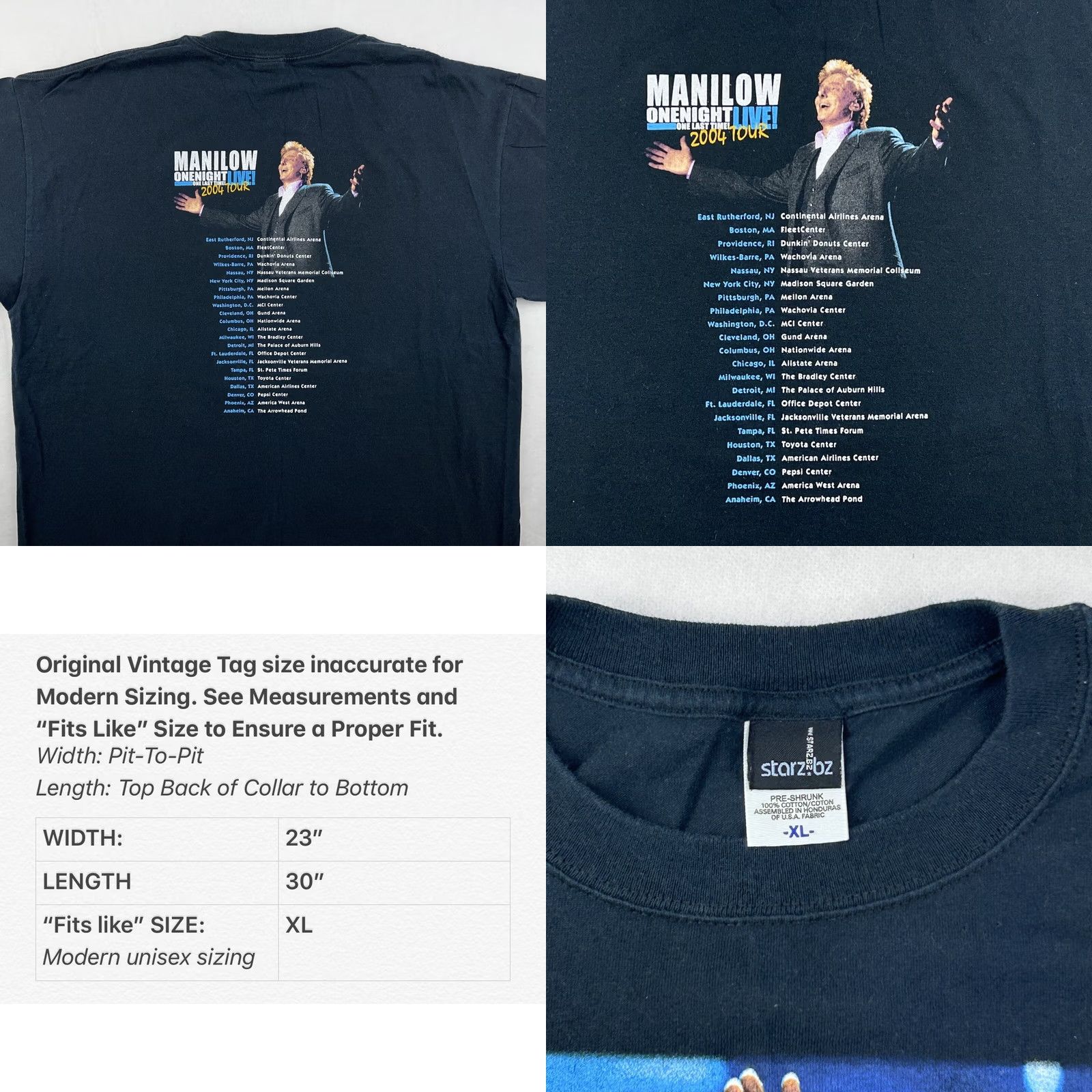 Vintage VINTAGE BARRY MANILOW CONCERT T-Shirt XL tour 2004 ONE NIGHT ONE LAST TIME Black Mens Size US XL / EU 56 / 4 - 8 Thumbnail