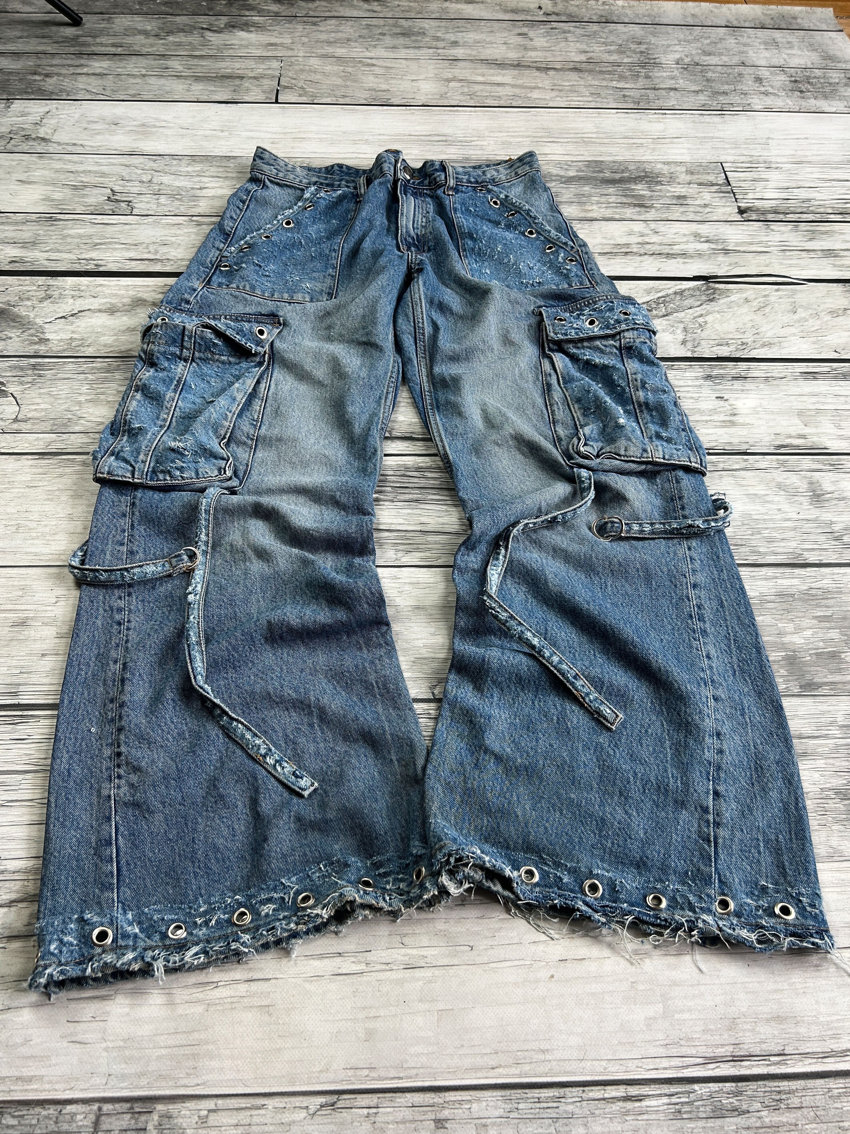 balenci rick owens junya watanabe style cargo bondage jeans