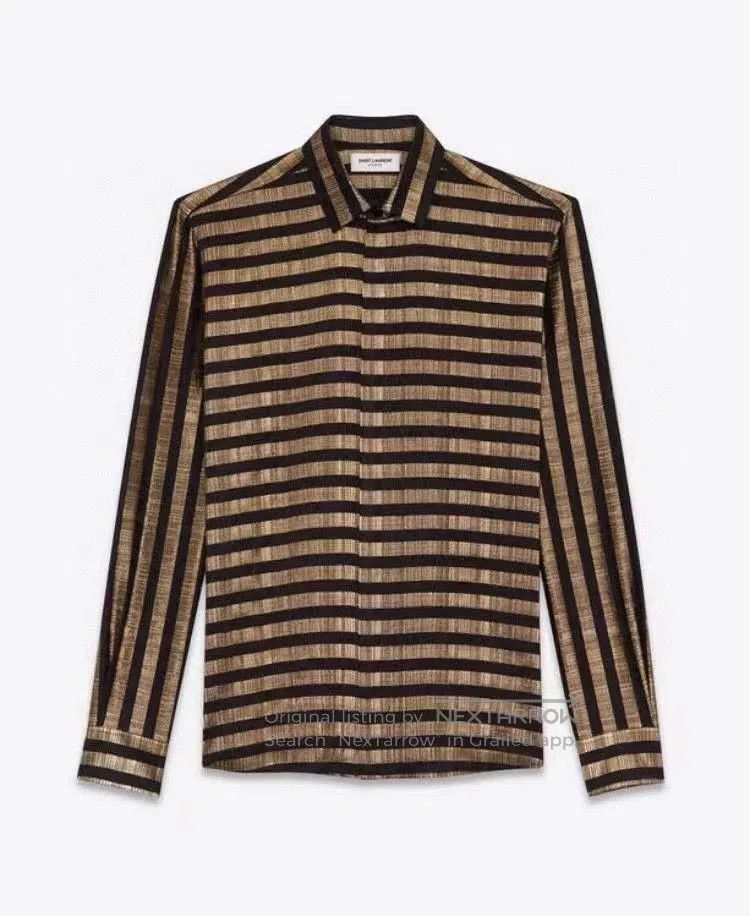 Saint Laurent Paris Saint Laurent Runway Black Gold Striped Silk Shirt. Size US XXS / EU 40 - 1 Thumbnail