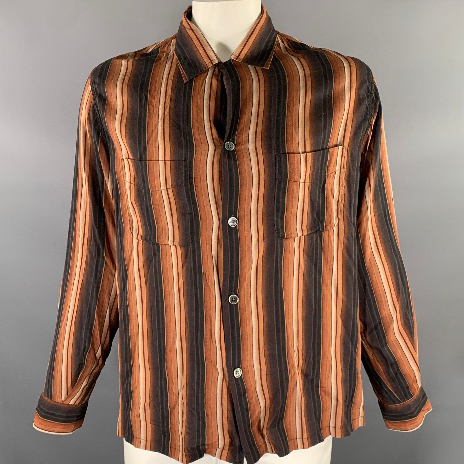 Our Legacy OUR LEGACY XL Brown Black White Stripe Long Sleeve Shirt Size US XL / EU 56 / 4 - 1 Thumbnail