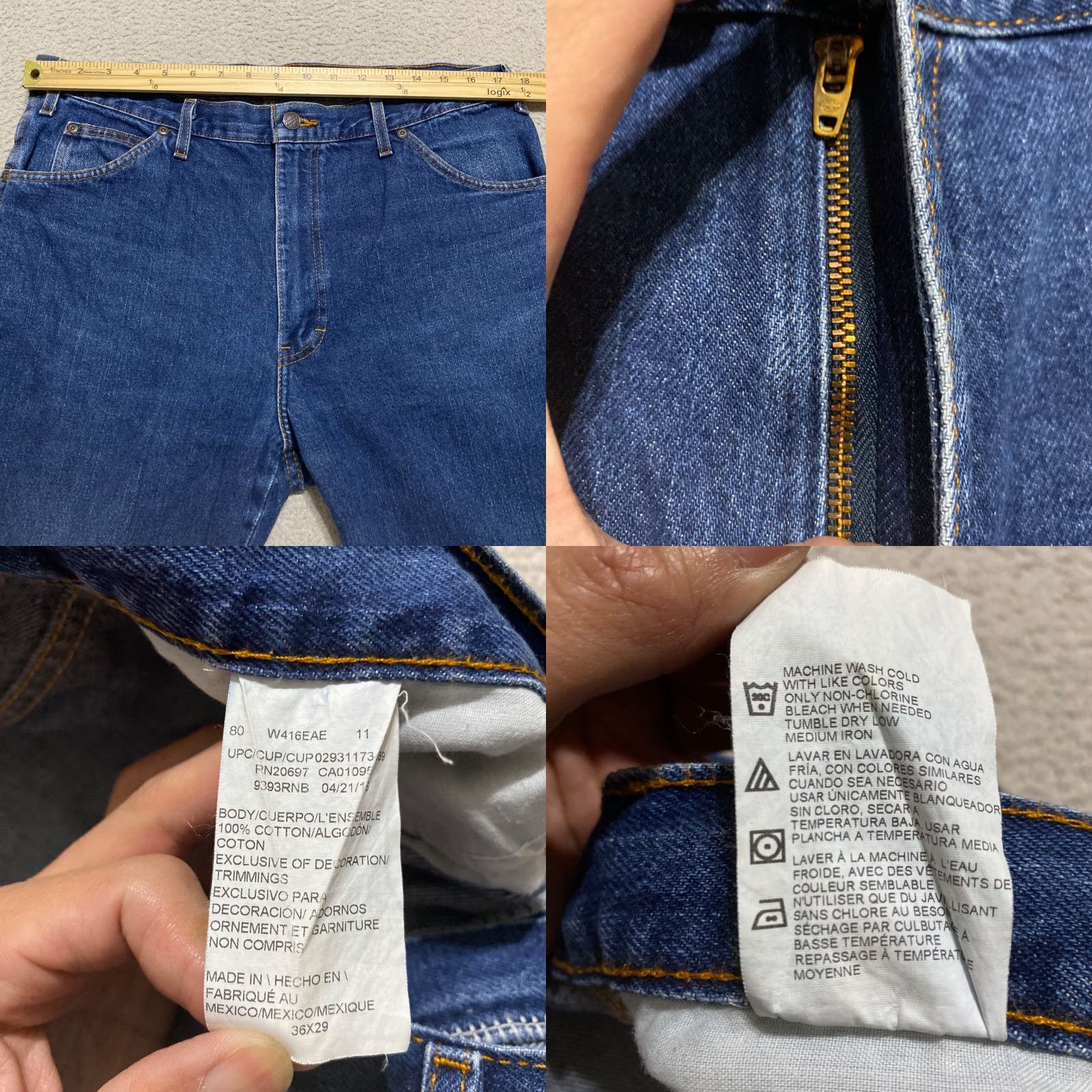 Dickies Dickies Jeans Mens 36x29 Blue Denim Medium Wash Straight Mid Rise 5-Pocket Design Relaxed Regular Size Type Mens Size US 36 / EU 52 - 8 Thumbnail
