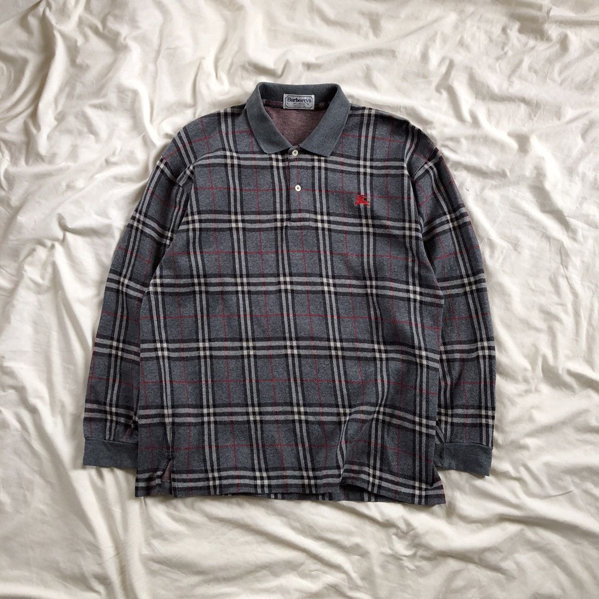 Burberry × Vintage BURBERRYS Nova Check Plaid Longsleeve Polo Size US L / EU 52-54 / 3 - 1 Thumbnail