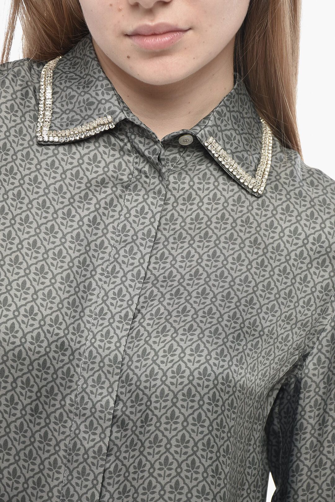 Golden Goose og1mm0426 Floral Satin Blouse in Grey Size S / US 4 / IT 40 - 3 Thumbnail