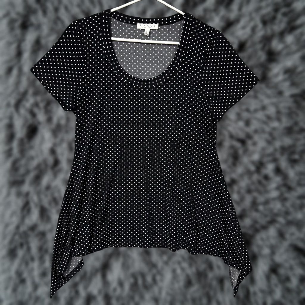 Vintage Chaus Shirt Large Polka Dot Stretch Sharkbite Hem Retro MCM Playful Office Chic Size L / US 10 / IT 46 - 1 Thumbnail