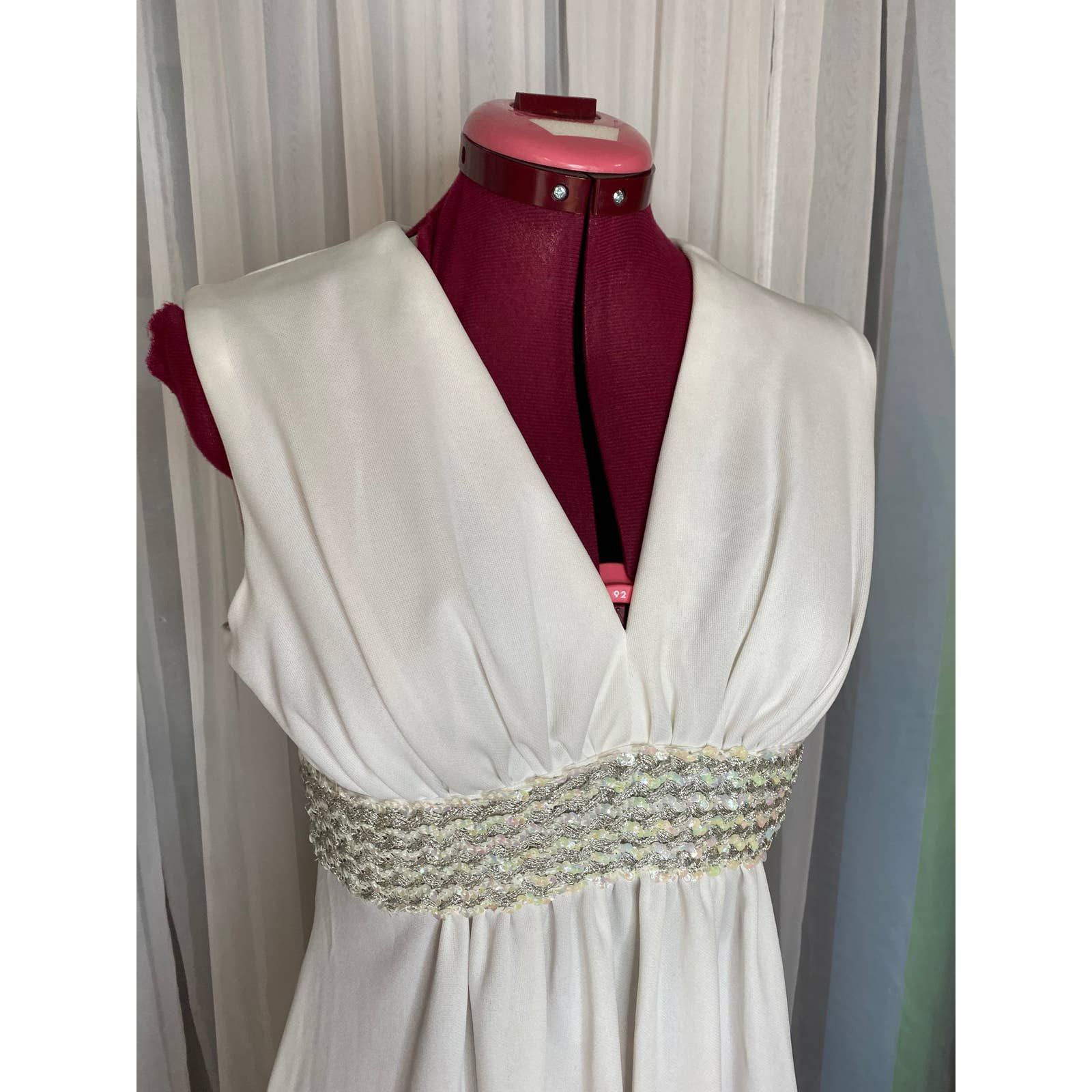 Vintage wedding dress jacket white silver V neck Vintage 1970’s sz s Size S / US 4 / IT 40 - 5 Thumbnail