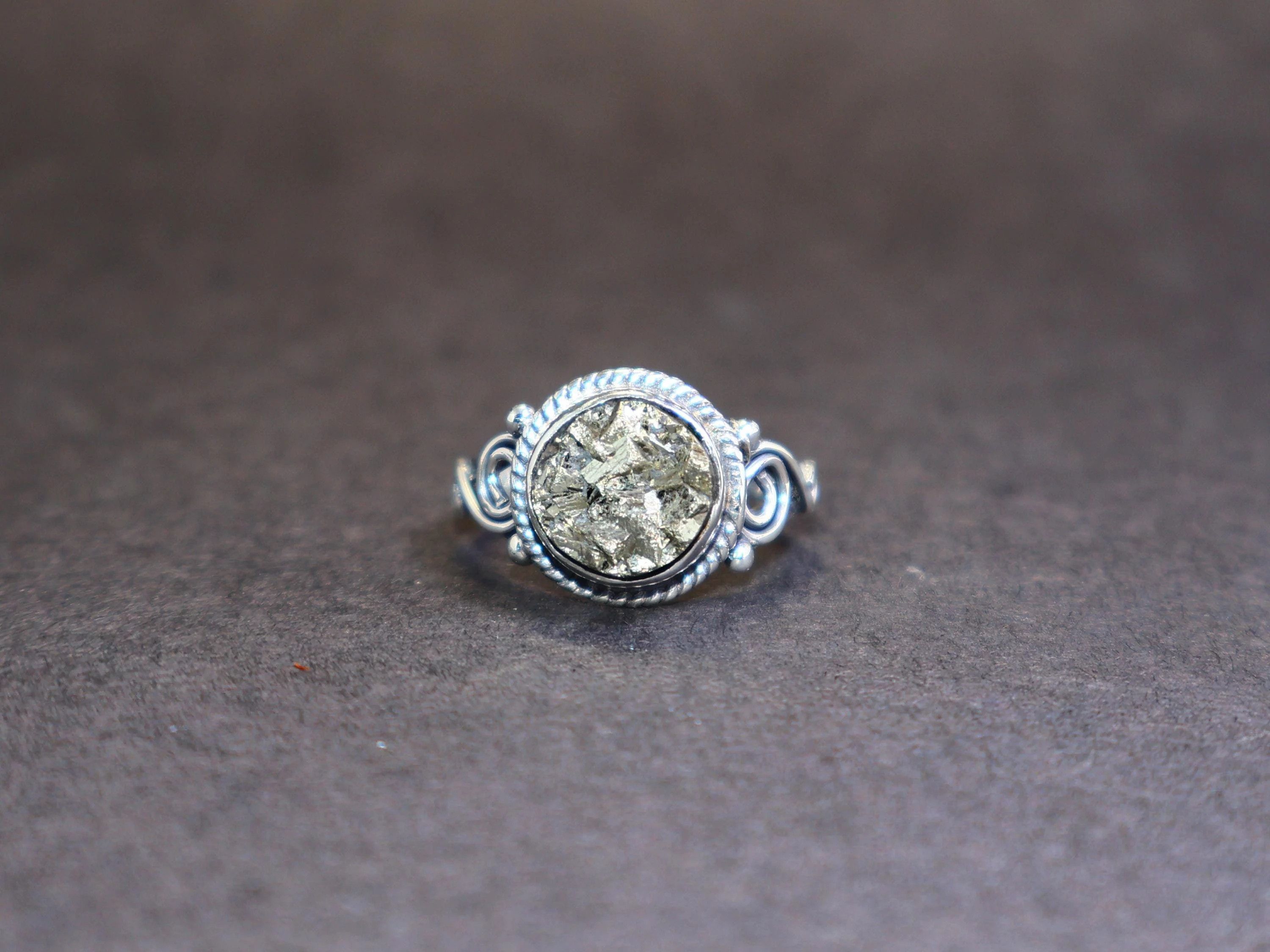 Handmade Pyrite ring, Round shape ring, Sterling Silver Handmade Ring Size ONE SIZE - 1 Thumbnail