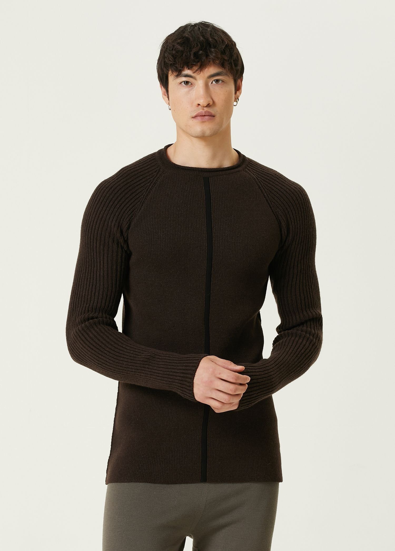RICK OWENS brown slim fit crew knit cashmere sweater Medium