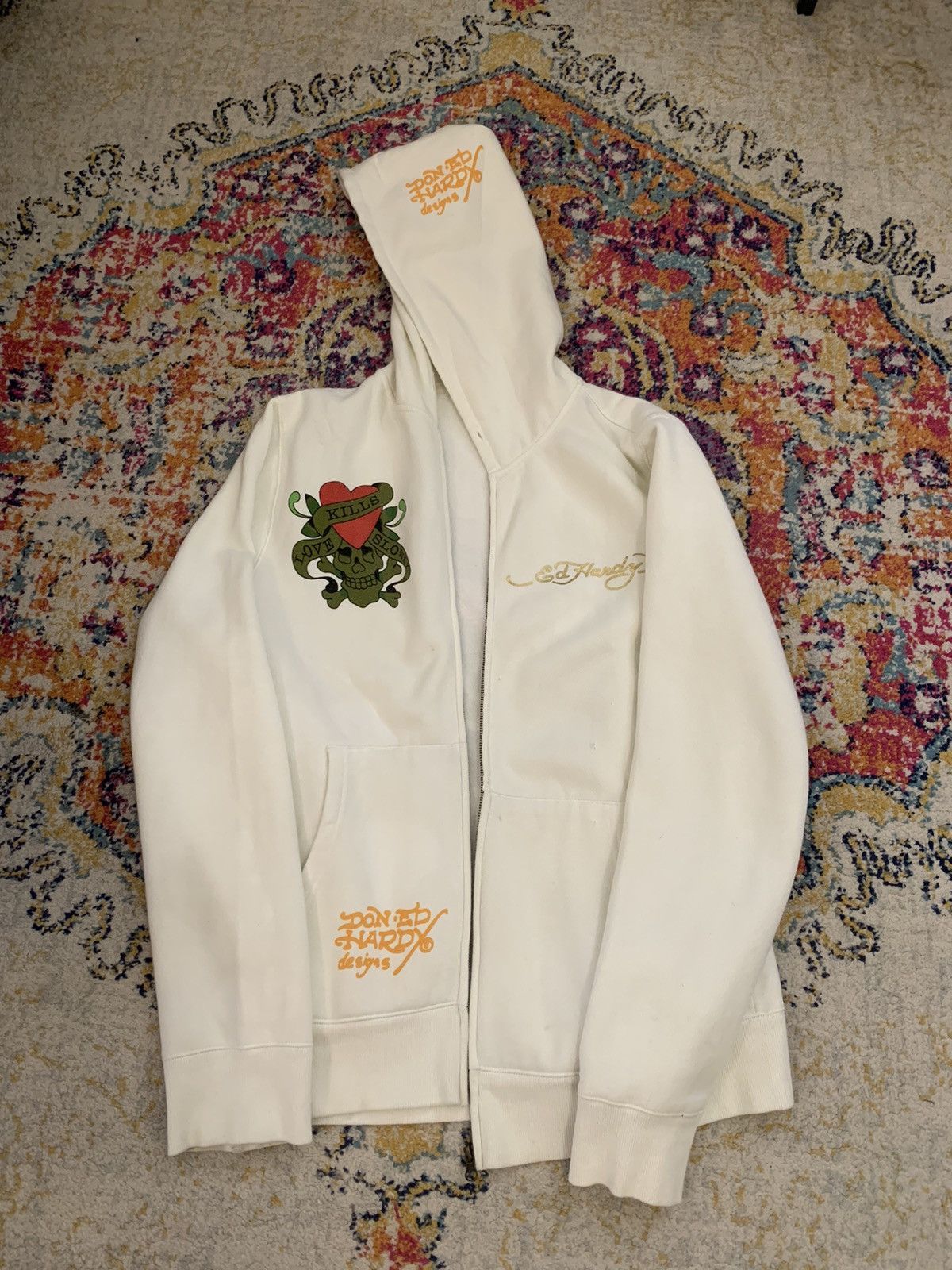 image of Vintage Ed Hardy Zip Up in White, Men's (Size XL)